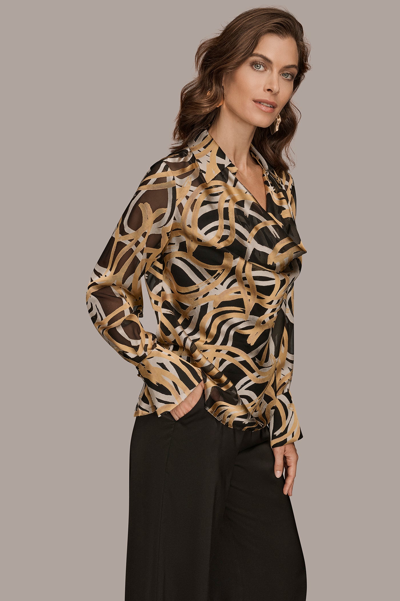 BURNOUT LONG SLEEVE COWL NECK TOP VIEW 3 | Tops