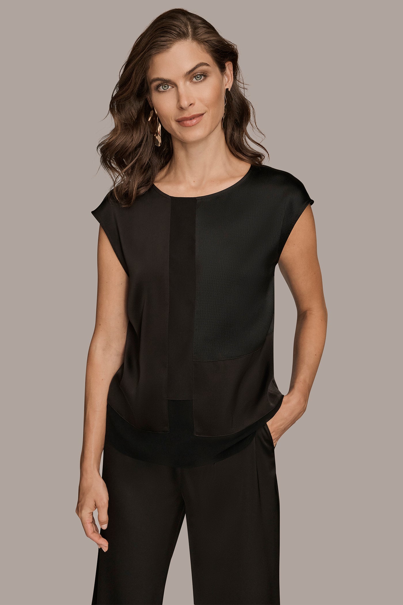 MIXED MEDIA CAP SLEEVE TOP | View 1 | Tops