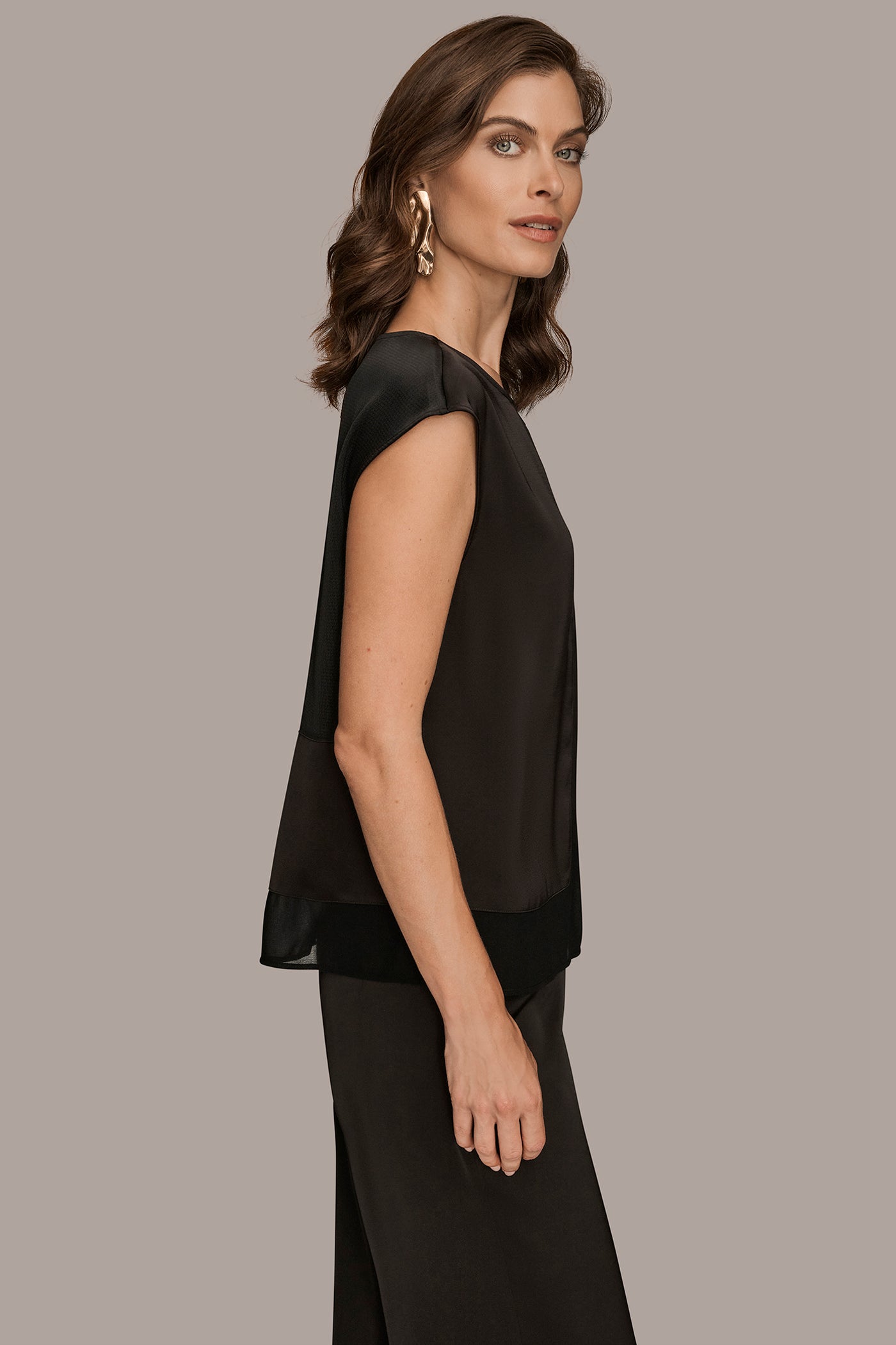 MIXED MEDIA CAP SLEEVE TOP VIEW 6 | Tops