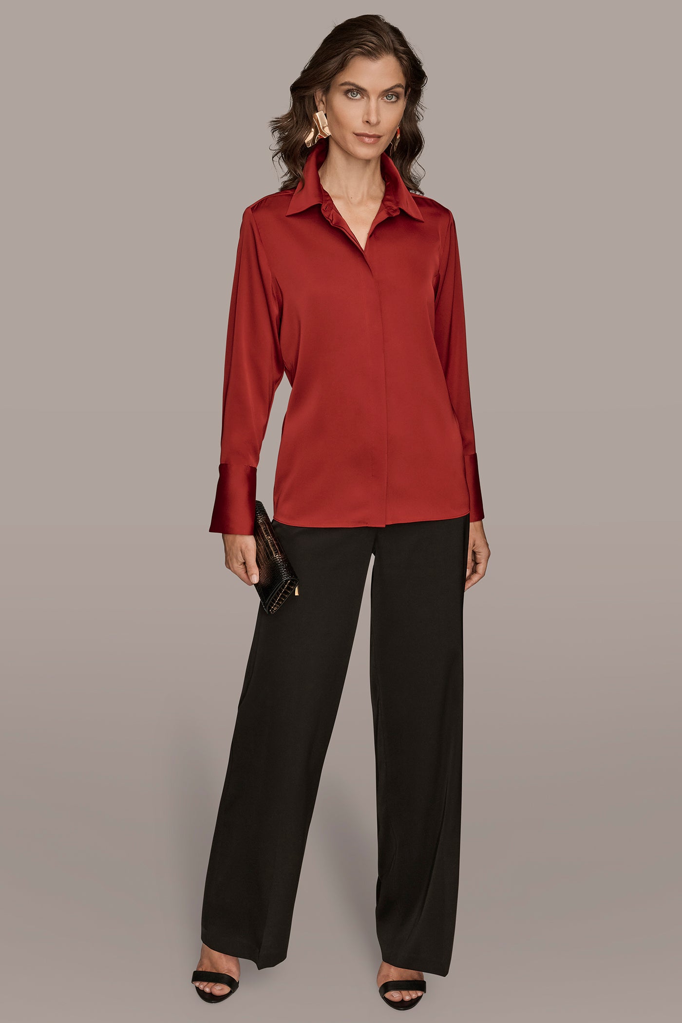 SOLID SATIN BUTTON DOWN BLOUSE VIEW 8 | New clothing