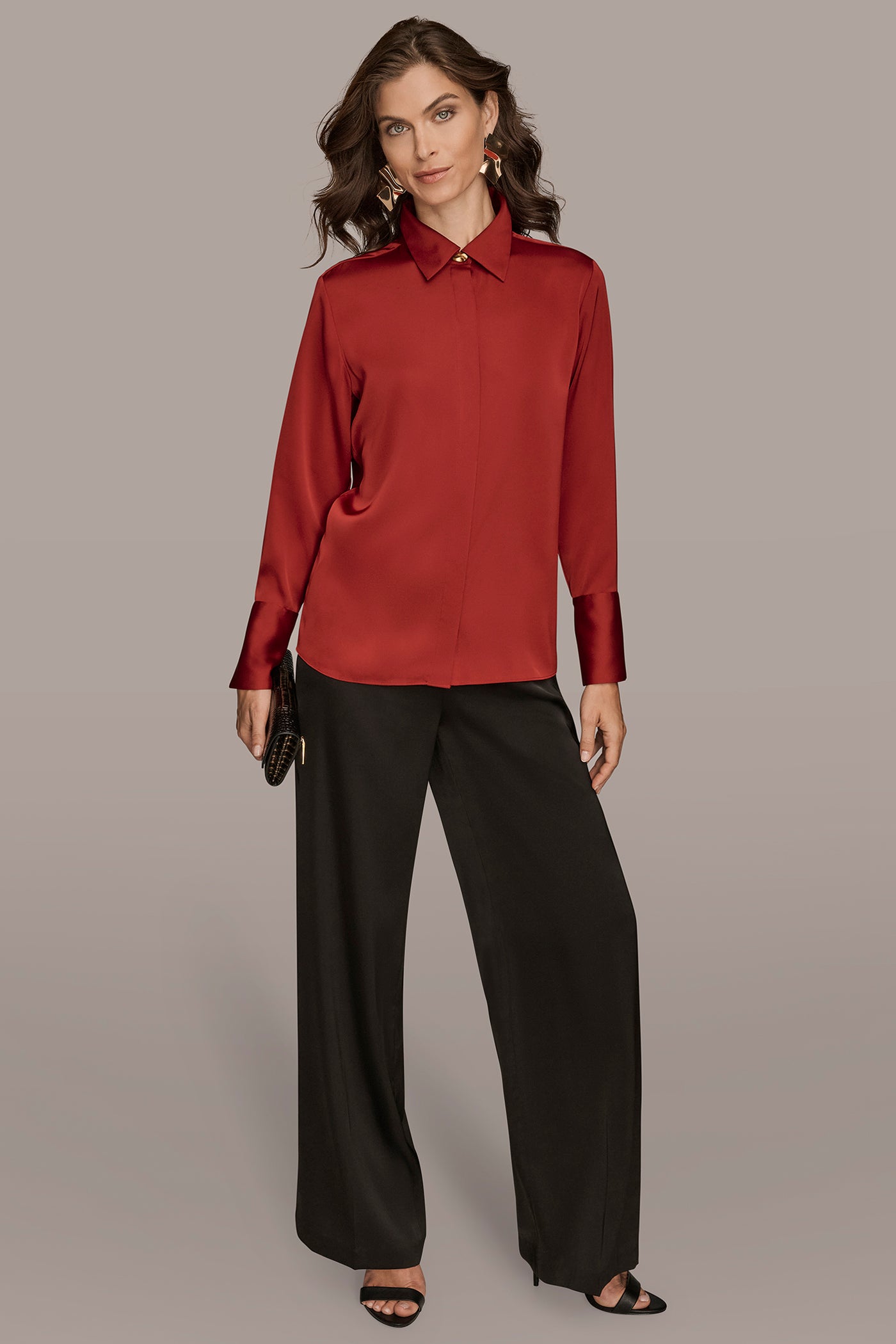 SOLID SATIN BUTTON DOWN BLOUSE VIEW 7 | New clothing