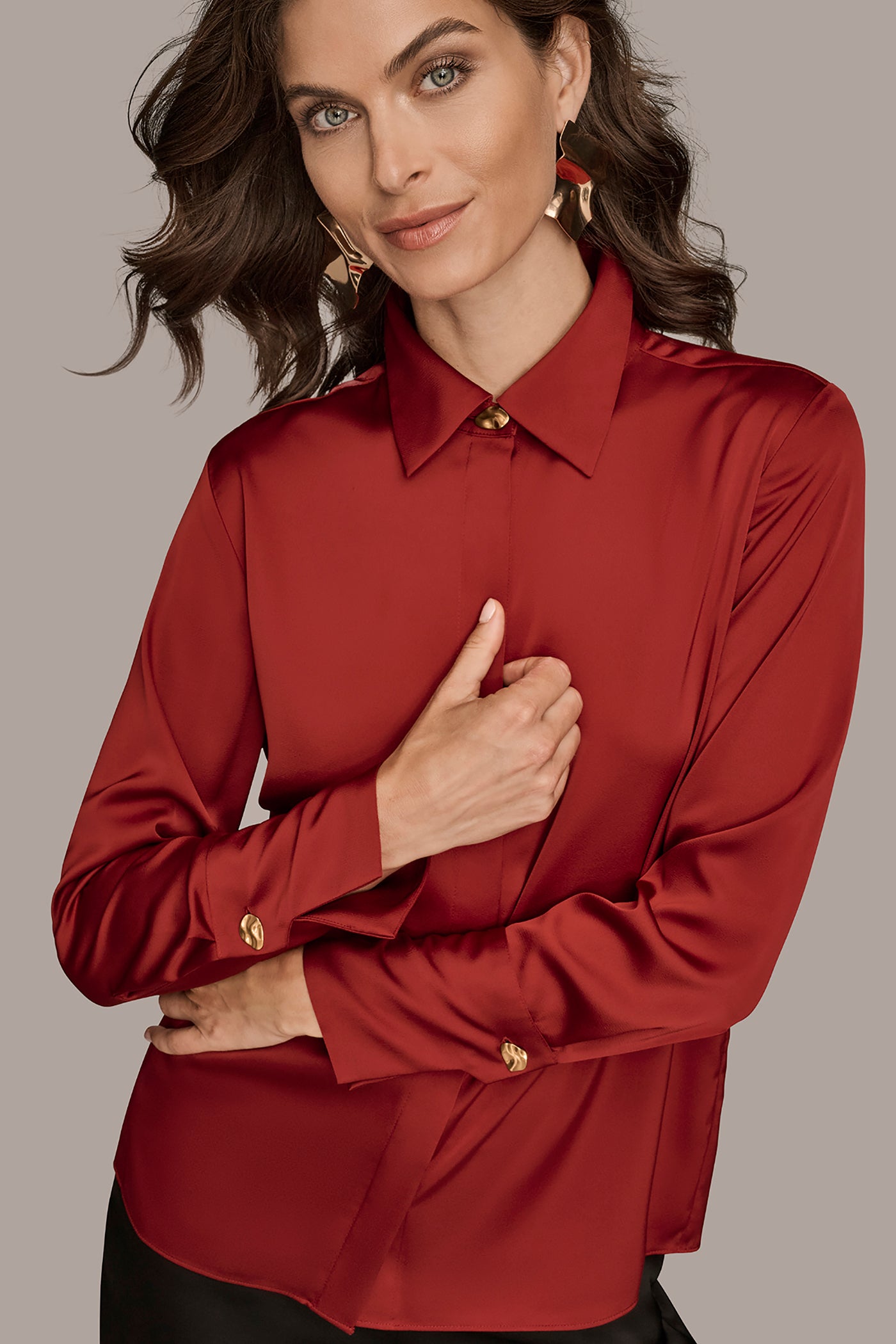 SOLID SATIN BUTTON DOWN BLOUSE VIEW 4 | New clothing