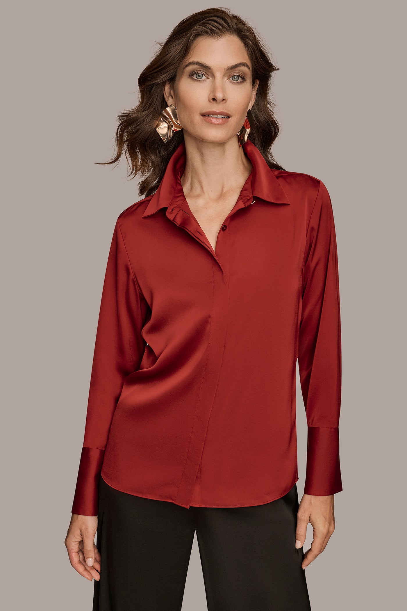 SOLID SATIN BUTTON DOWN BLOUSE VIEW 6 | New clothing
