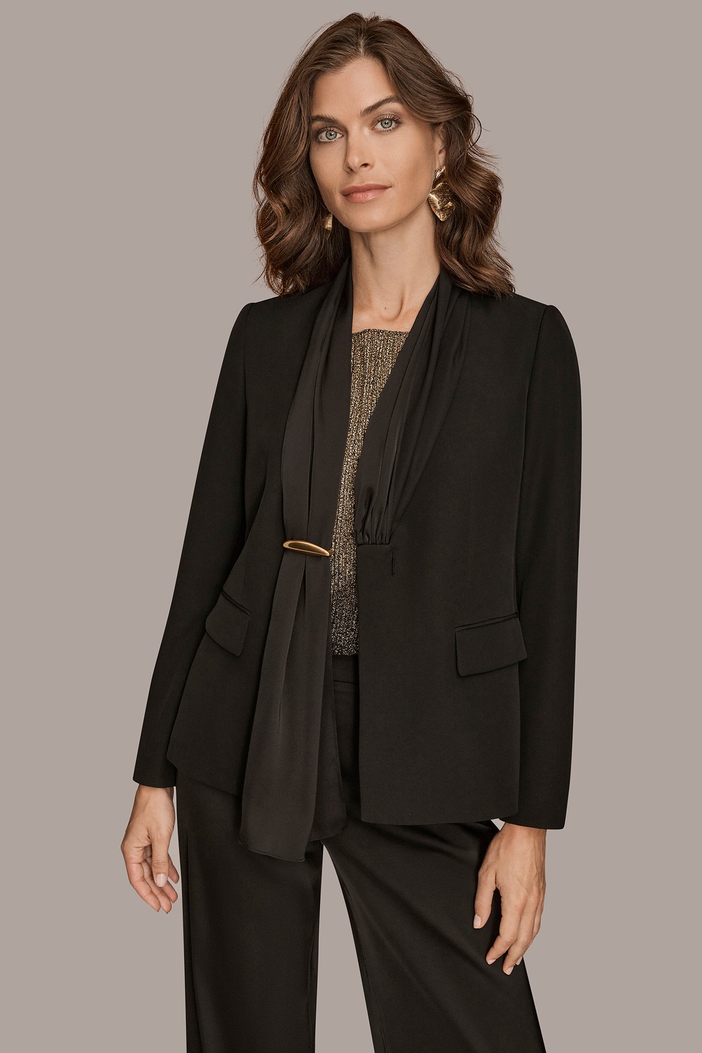 MIXED MEDIA ONE BUTTON COLLARLESS JACKET VIEW 7 | Blazers & Vests