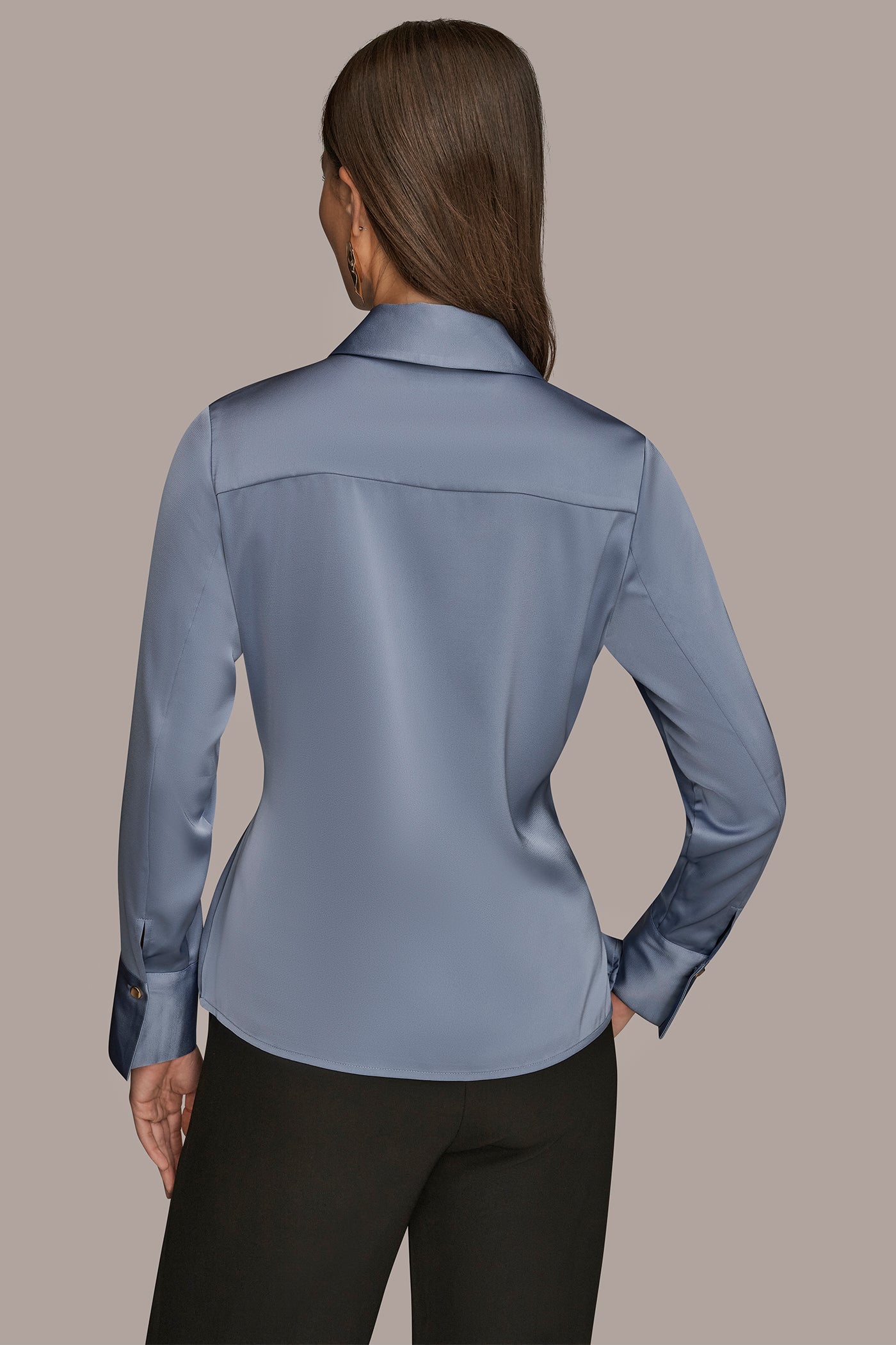 ASYMMETRIC WRAP-EFFECT BUTTON-EMBELLISHED SATIN BLOUSE | View 2 | Tops