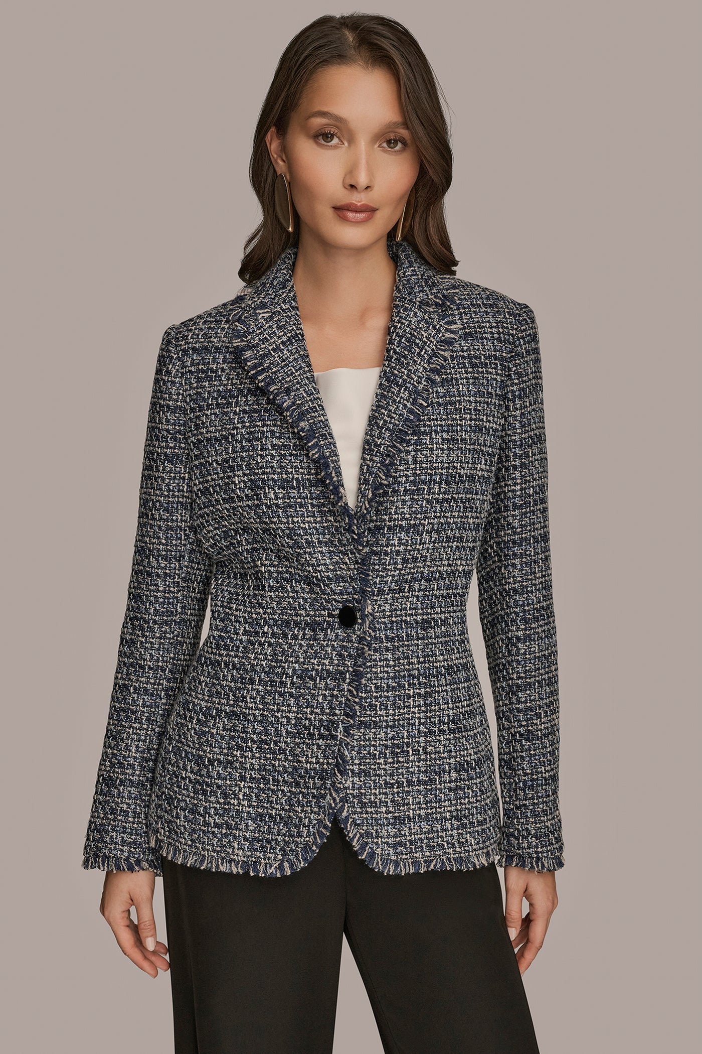 ONE-BUTTON TWEED BLAZER | View 1 | Blazers & Vests