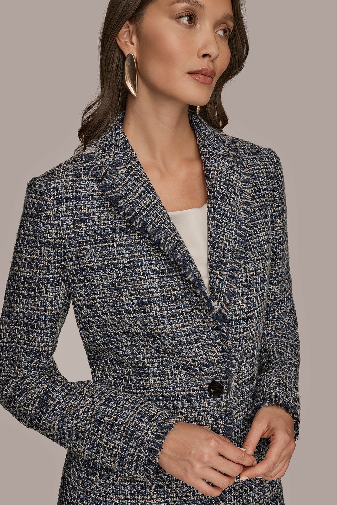ONE-BUTTON TWEED BLAZER VIEW 3 | Blazers & Vests