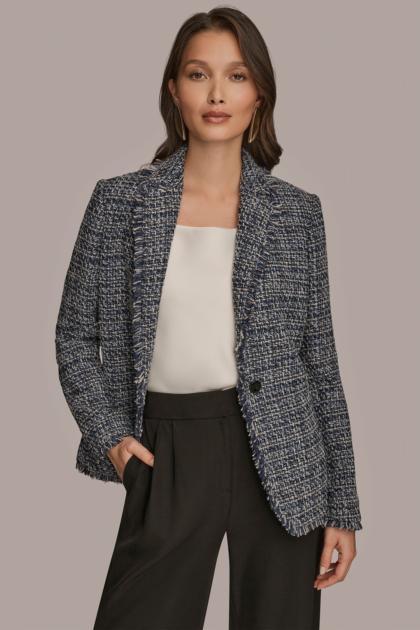 ONE-BUTTON TWEED BLAZER VIEW 5 | Blazers & Vests
