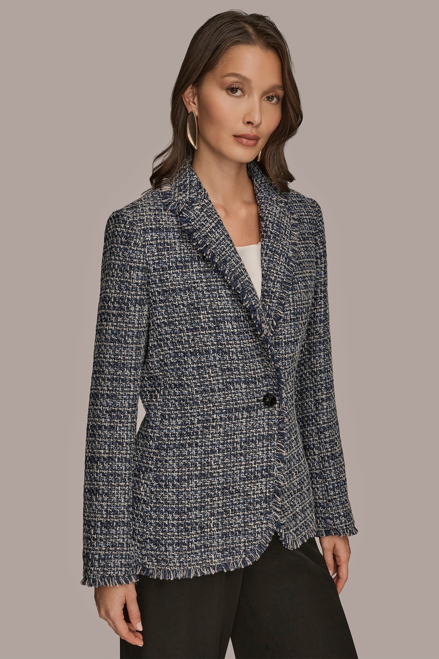 ONE-BUTTON TWEED BLAZER VIEW 4 | Blazers & Vests