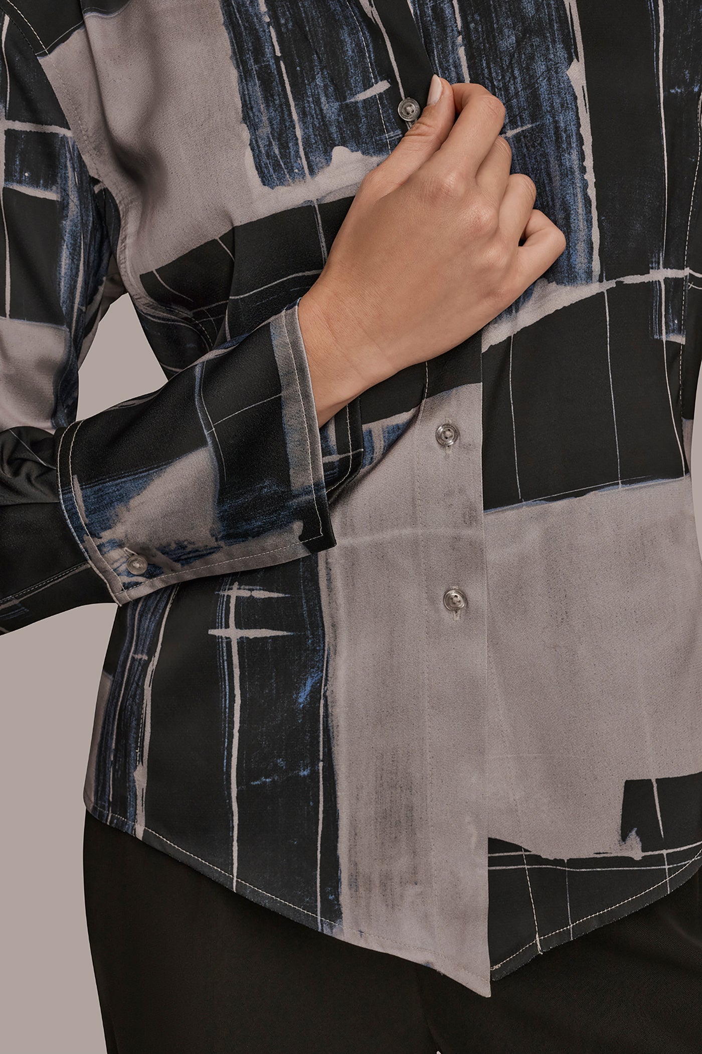 ABSTRACT PRINT HANDKERCHIEF HEM SATIN SHIRT VIEW 5 | Tops