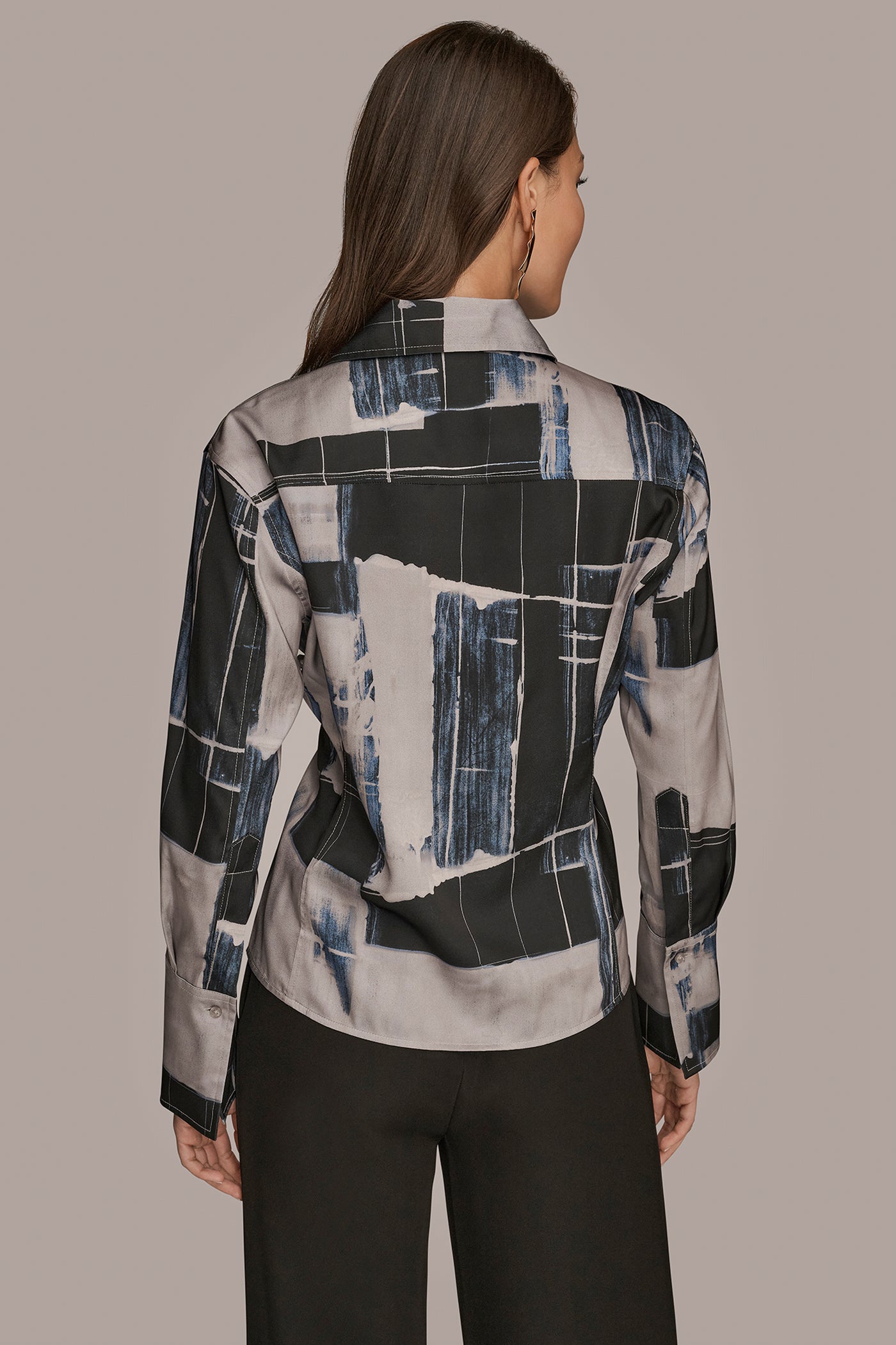 ABSTRACT PRINT HANDKERCHIEF HEM SATIN SHIRT | View 2 | Tops