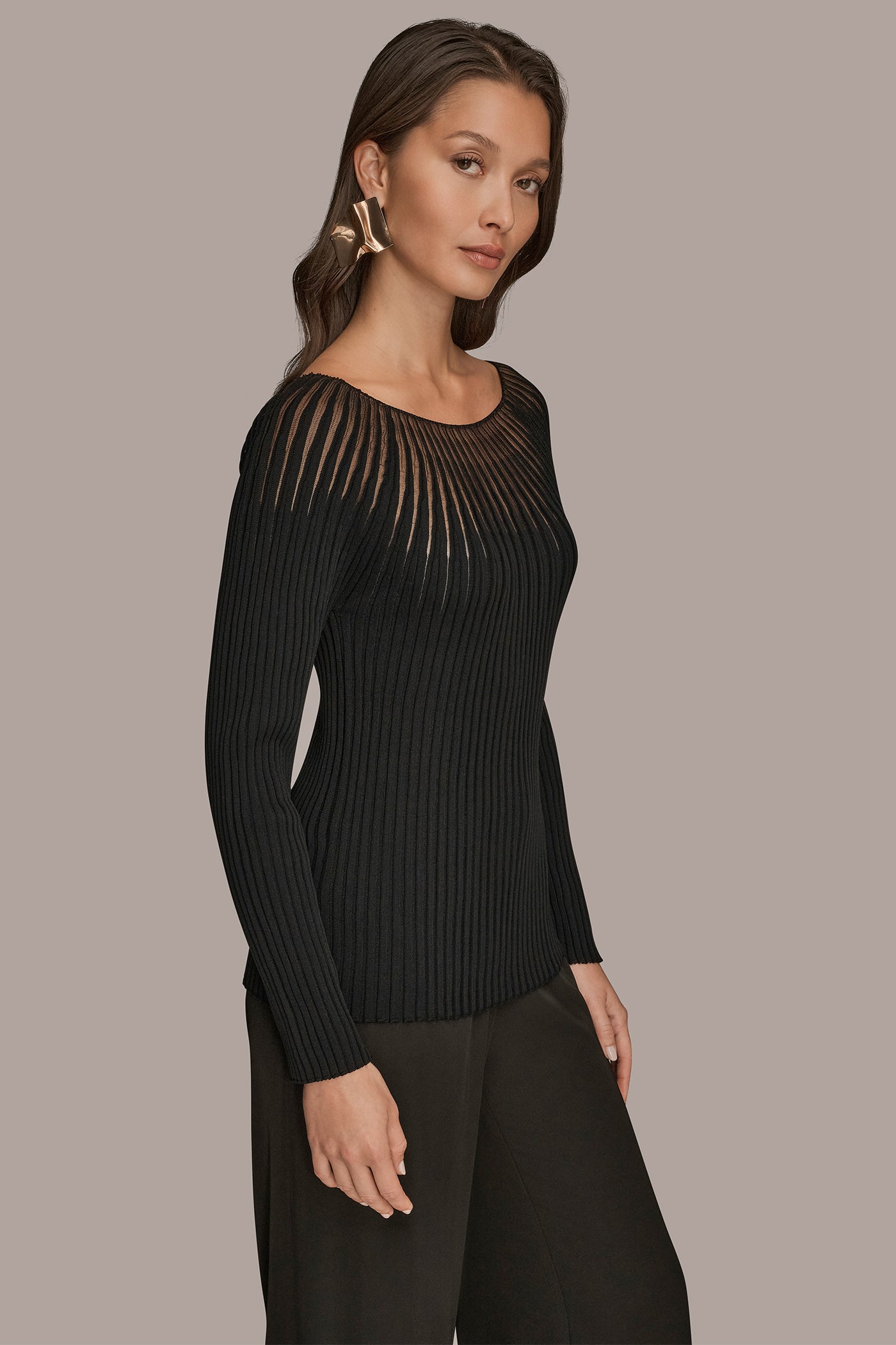 SHEER RIBBED SWEATER VIEW 3 | Sweaters
