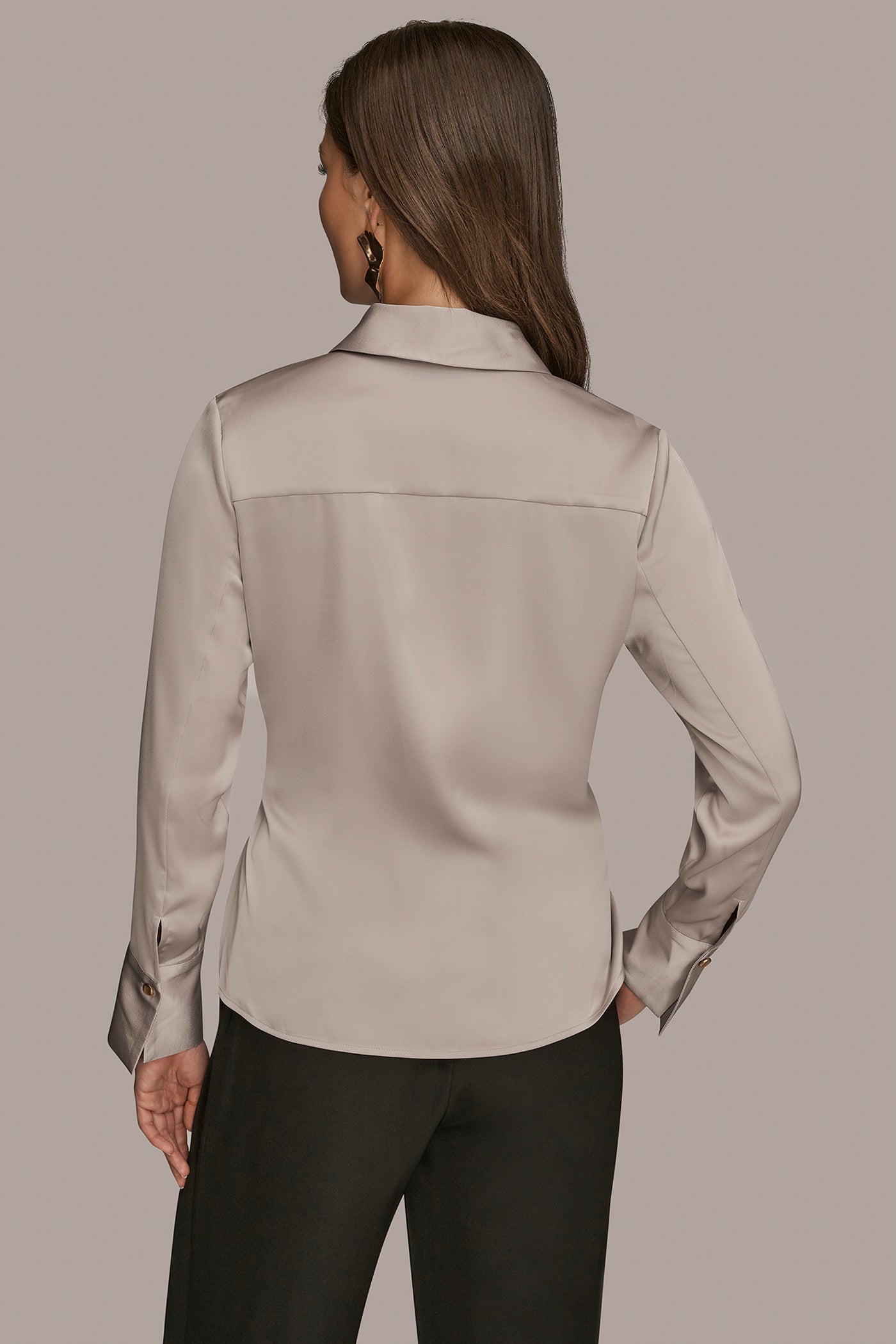 ASYMMETRIC WRAP-EFFECT BUTTON-EMBELLISHED SATIN BLOUSE | View 2 | Tops