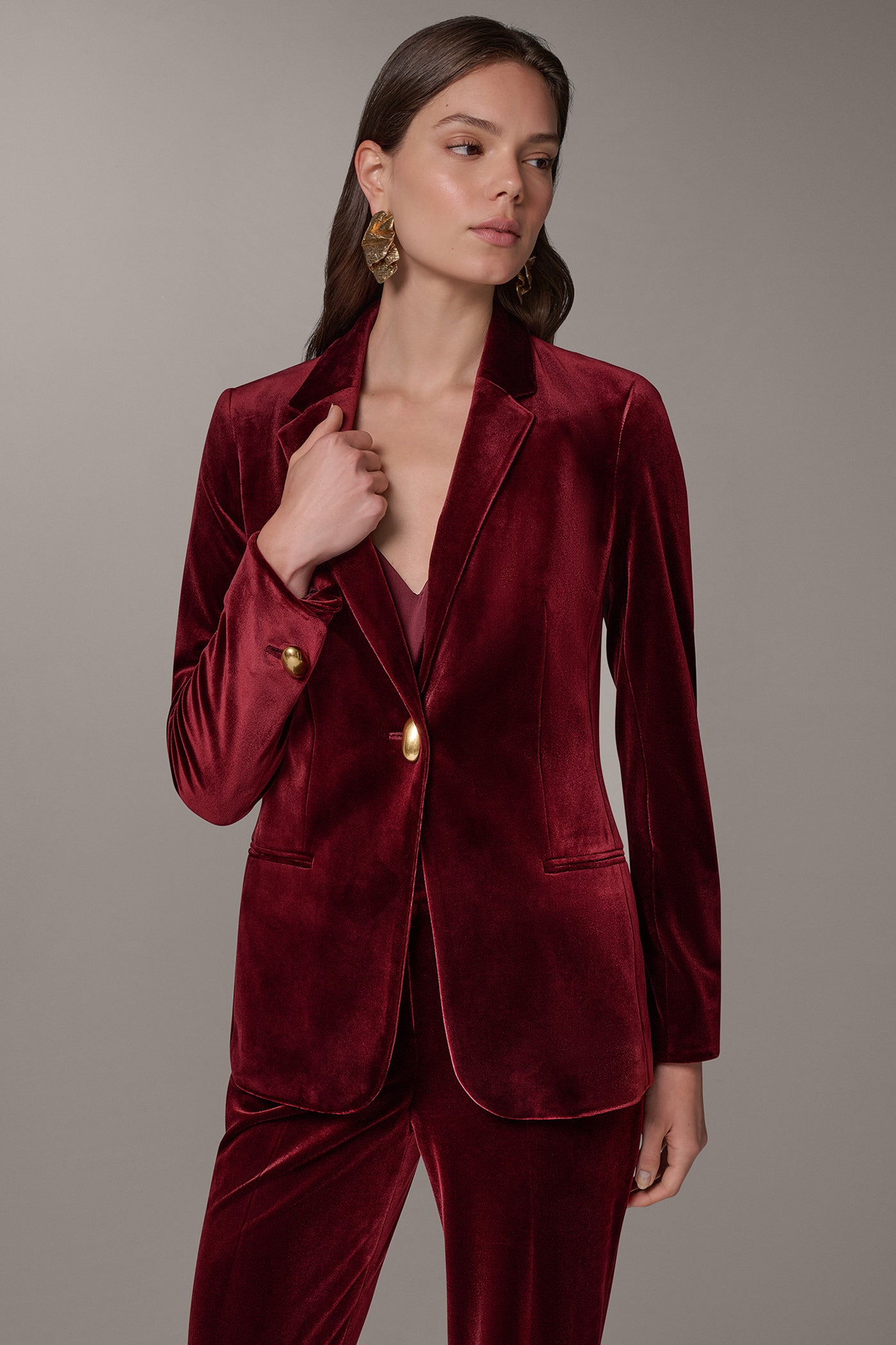 VELVET ONE BUTTON SUIT BLAZER VIEW 1