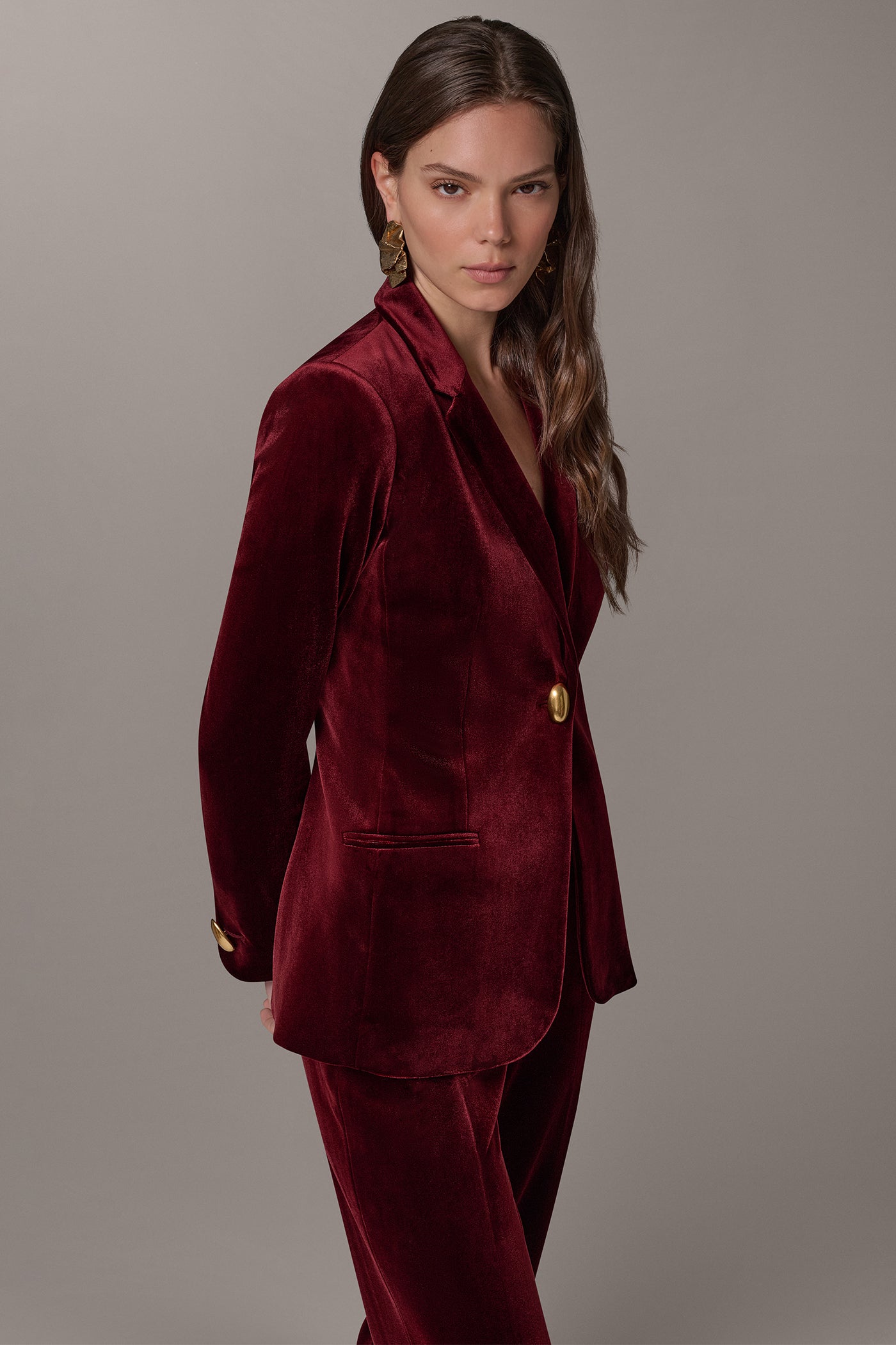 VELVET ONE BUTTON SUIT BLAZER VIEW 3