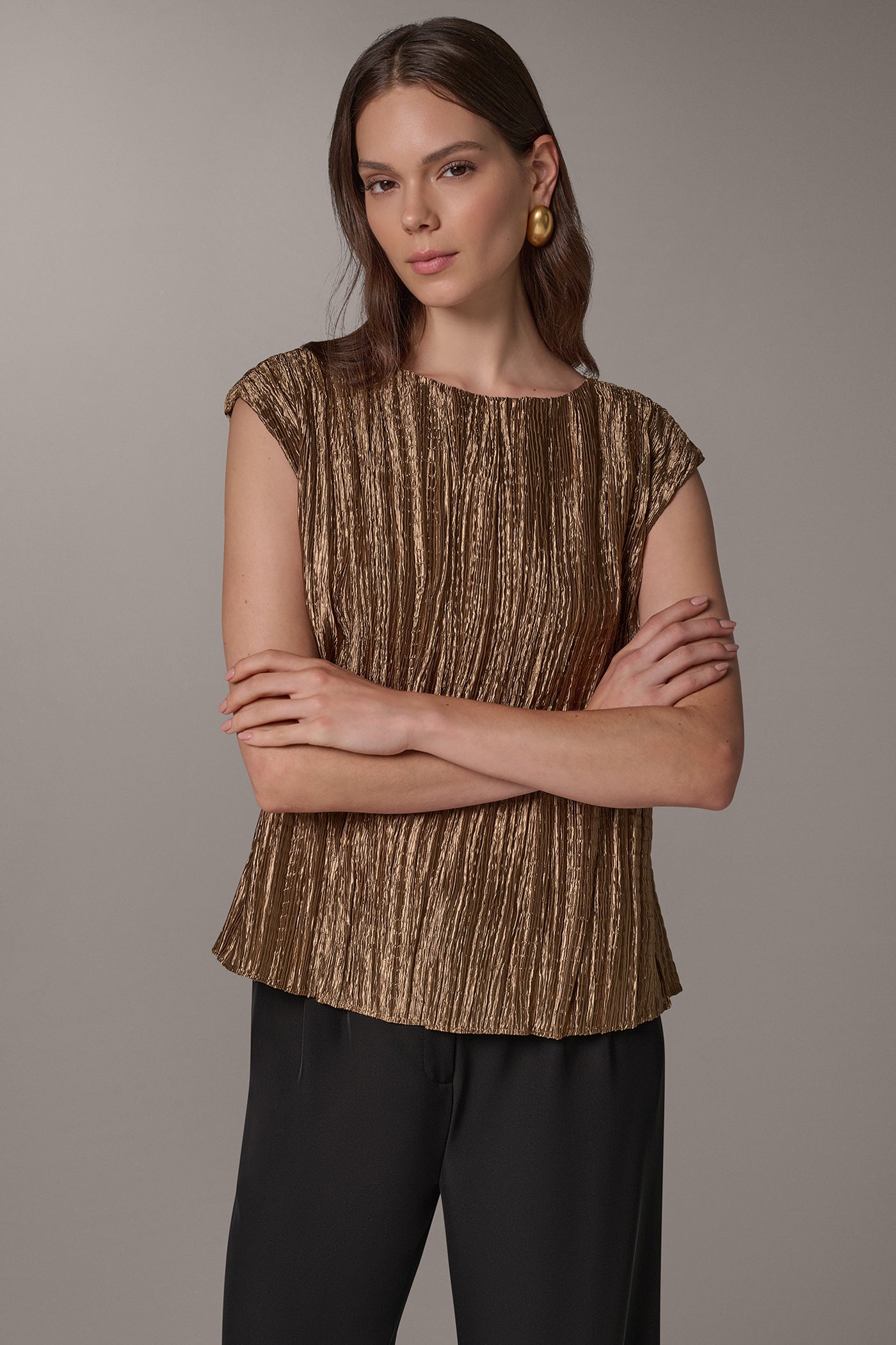 METALLIC CRINKLE BLOUSE