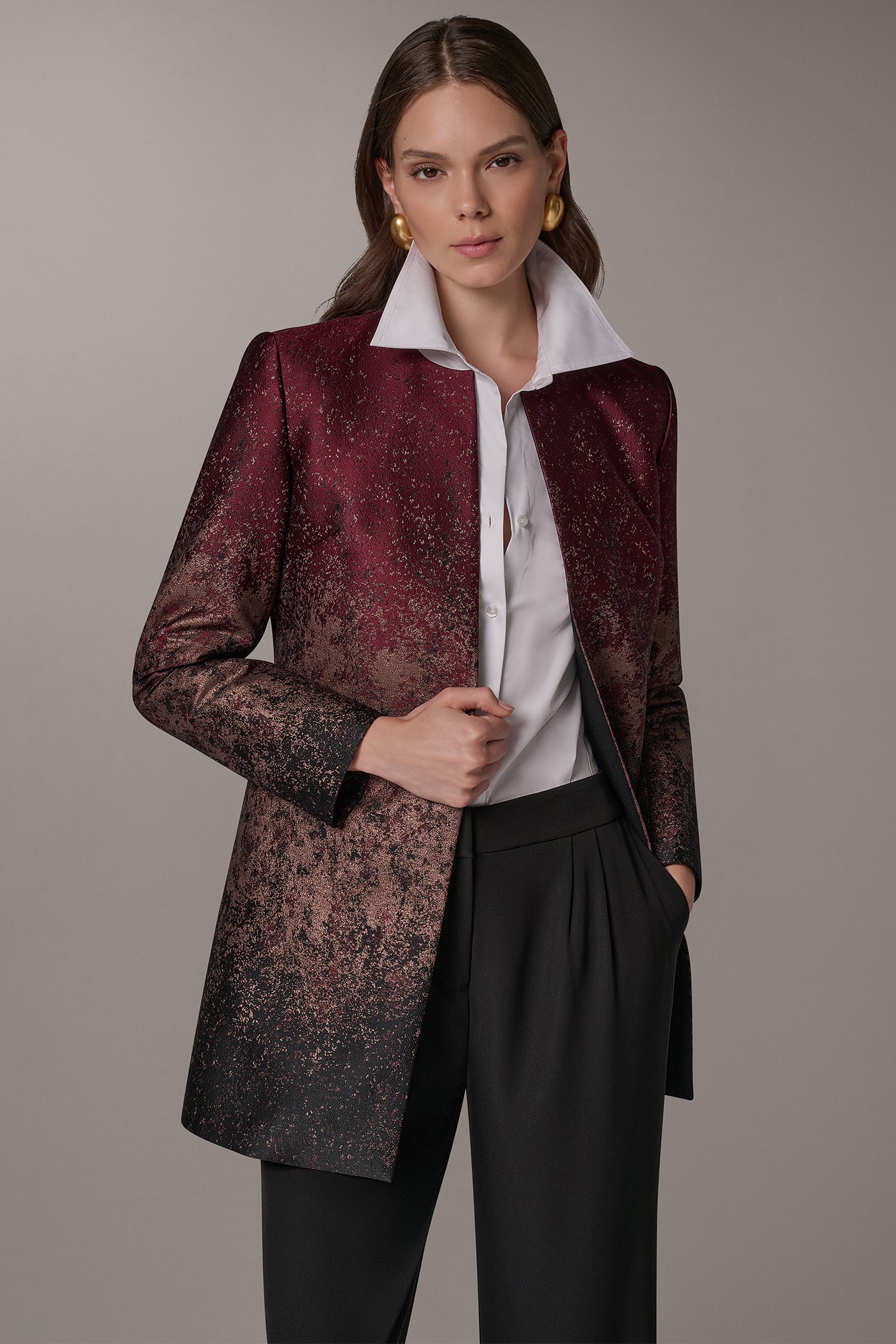 METALLIC OPEN-FRONT JACKET VIEW 1