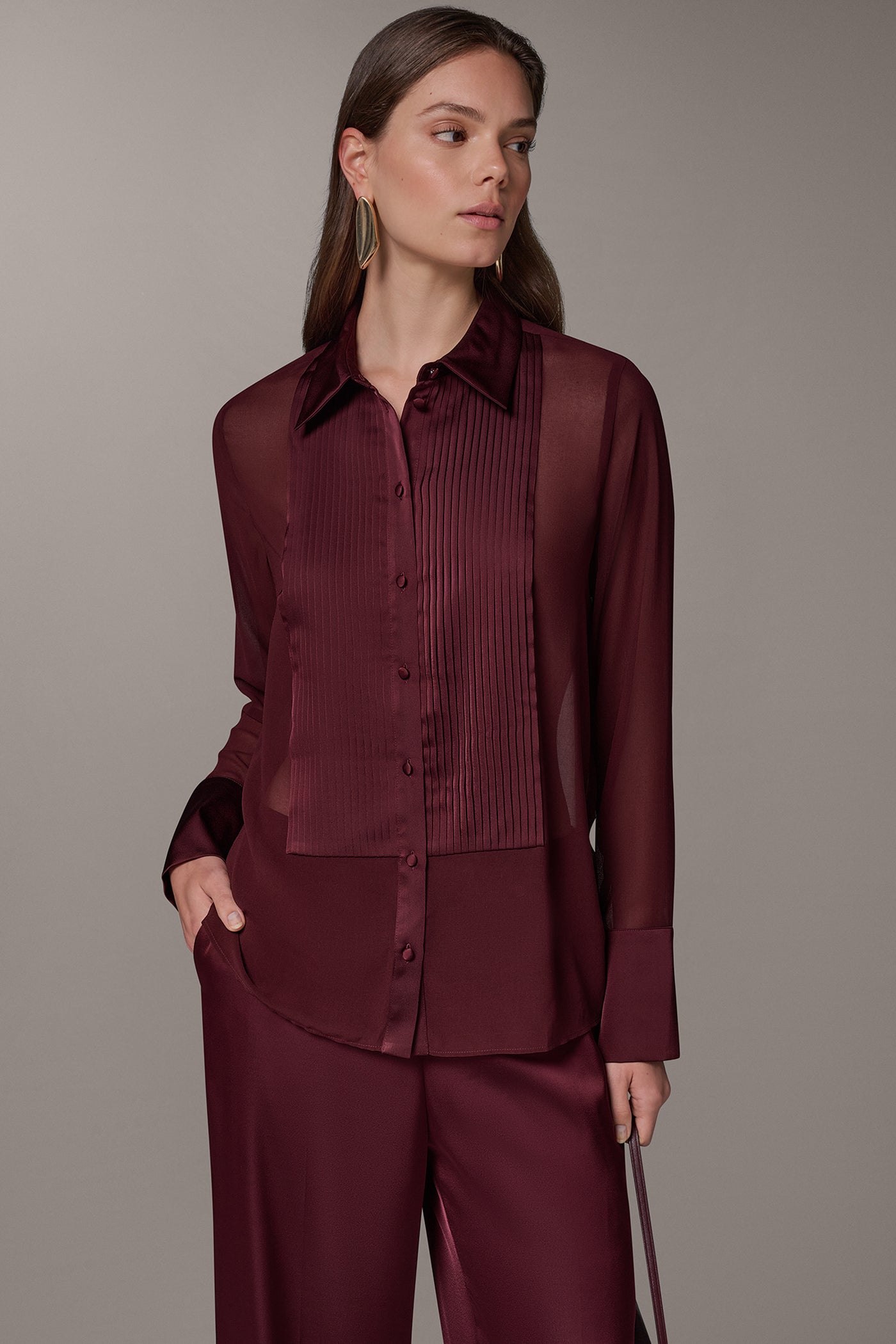 CHIFFON TUXEDO BLOUSE VIEW 1