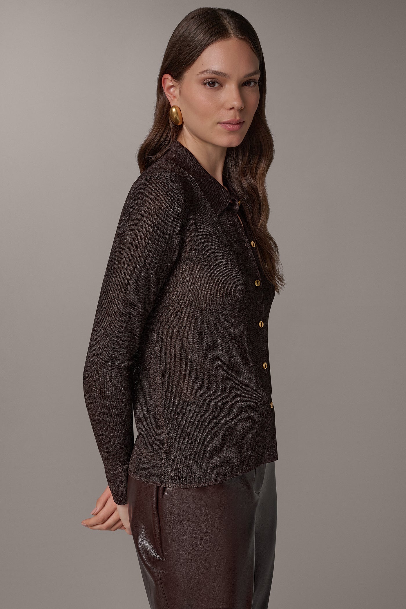 METALLIC BUTTON FRONT SWEATER VIEW 5