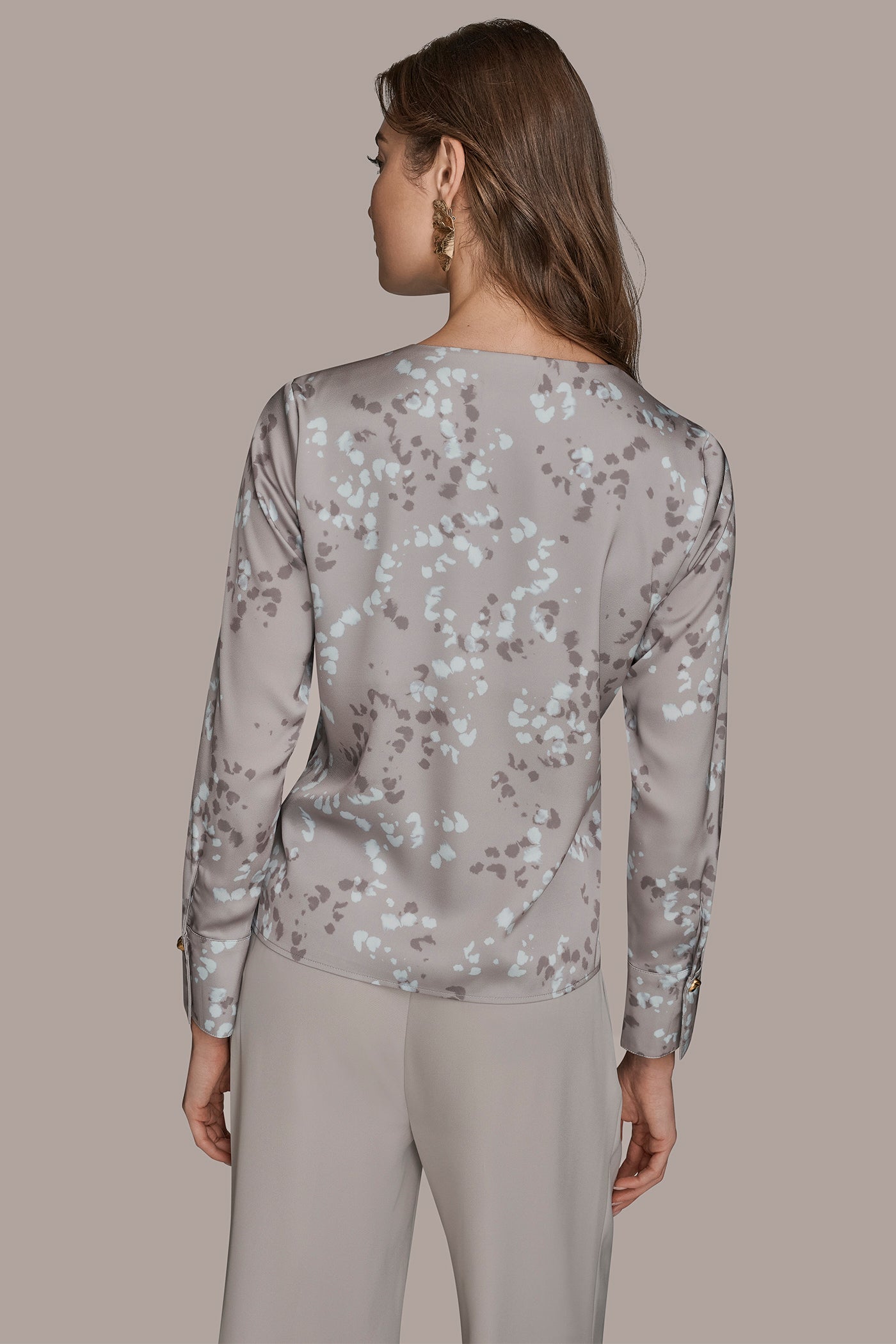 LONG SLEEVE FAUX-WRAP BLOUSE | View 2 | Tops