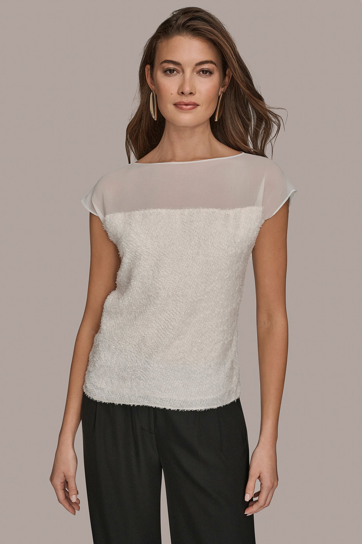 EMBELLISHED SHORT SLEEVE SHEER BLOUSE | View 1 | Tops