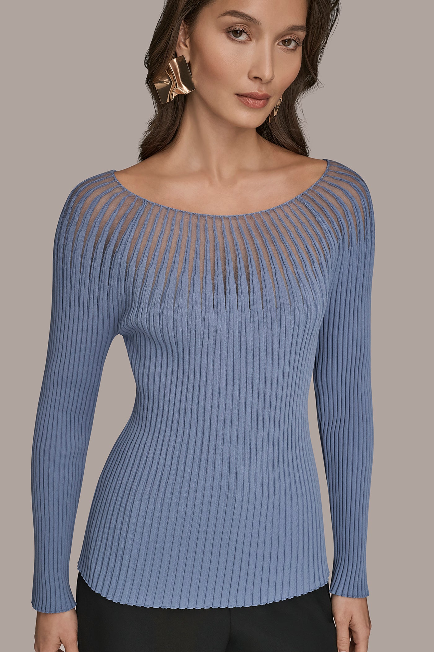 SHEER RIBBED SWEATER VIEW 4 | Sale Tops and Sweaters