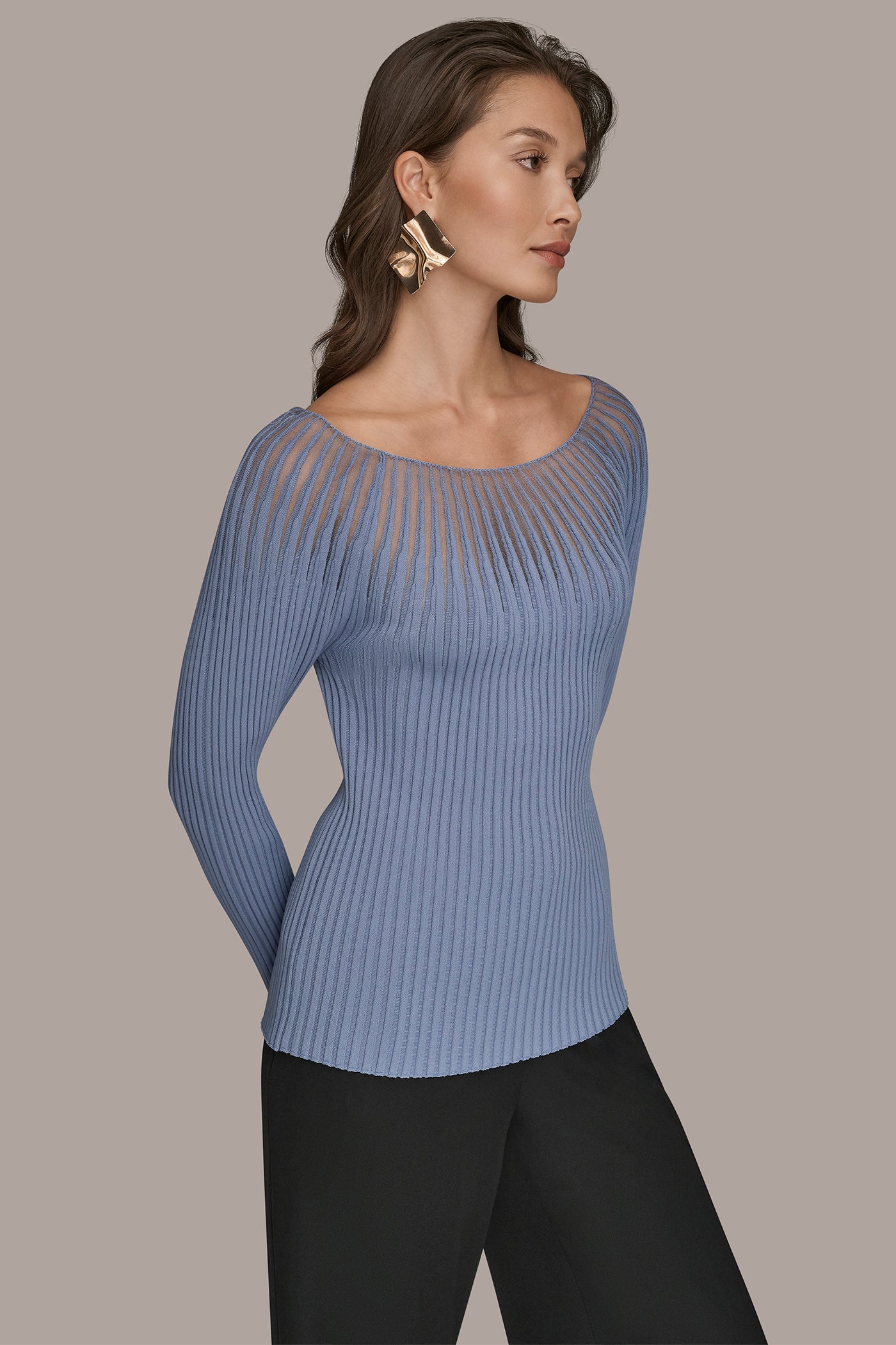 SHEER RIBBED SWEATER VIEW 3 | Sale Tops and Sweaters