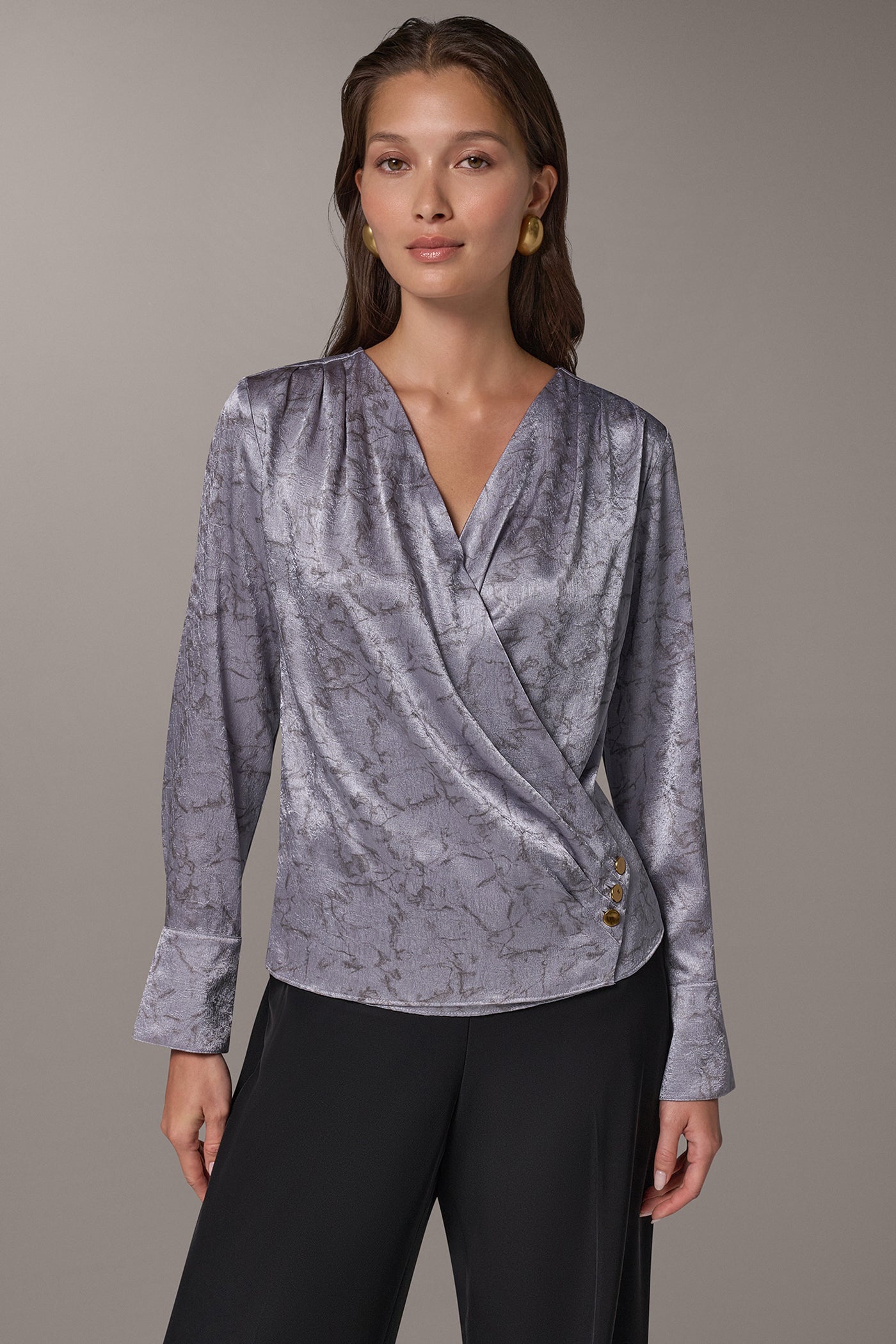 MARBLE SATIN WRAP-EFFECT TOP VIEW 1