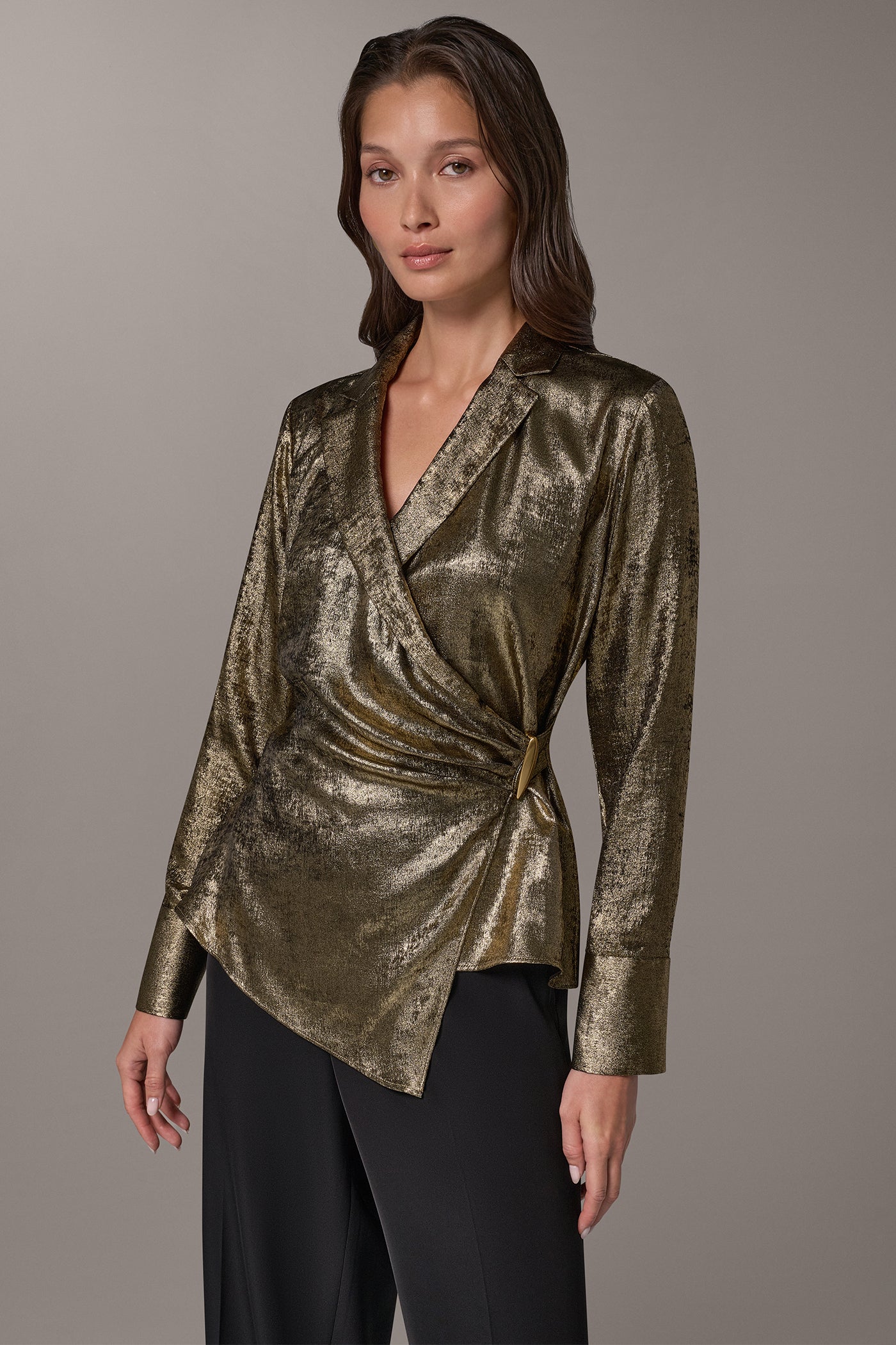 METALLIC WRAP-EFFECT BLOUSE VIEW 6 | New Arrivals