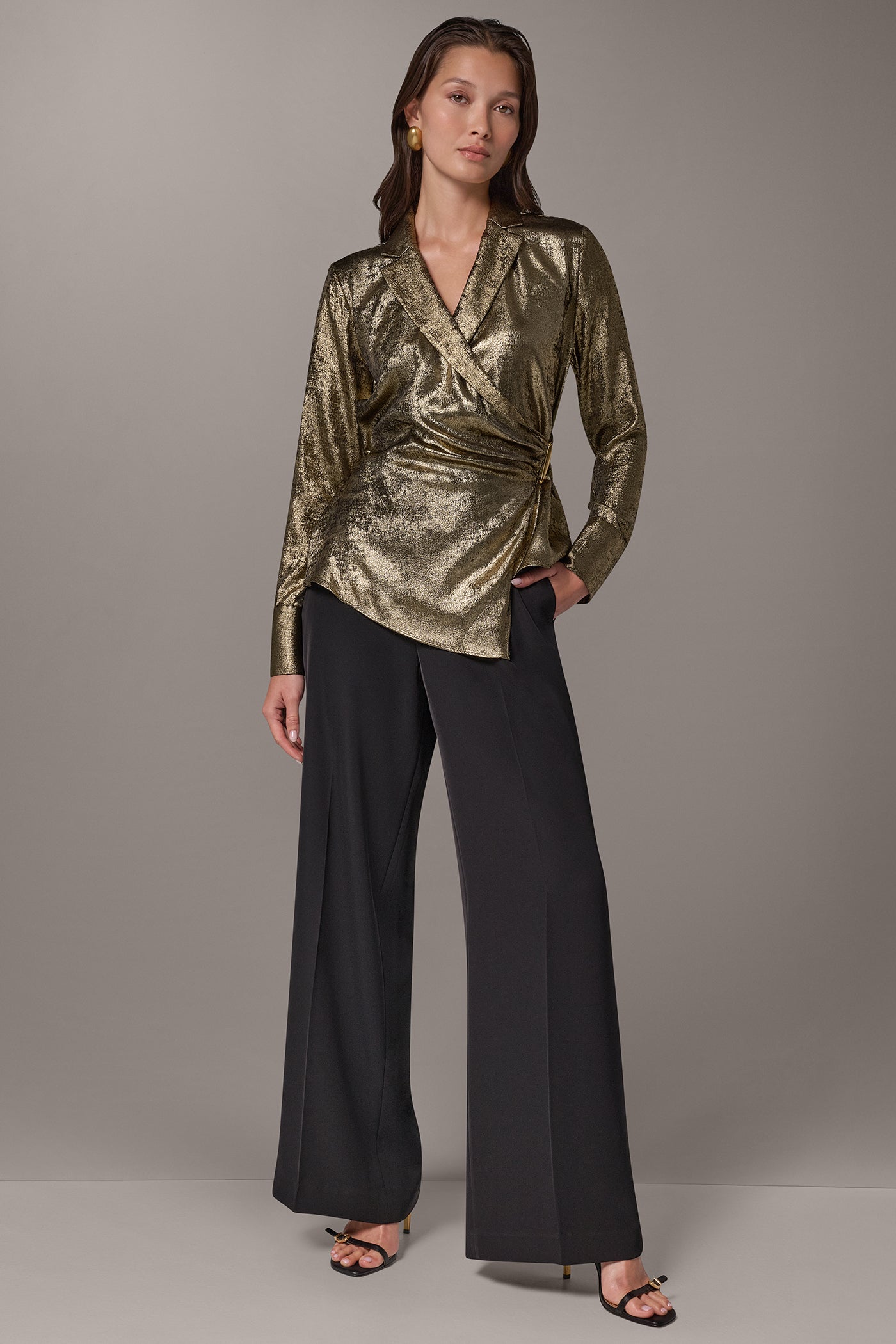 METALLIC WRAP-EFFECT BLOUSE VIEW 5 | New Arrivals