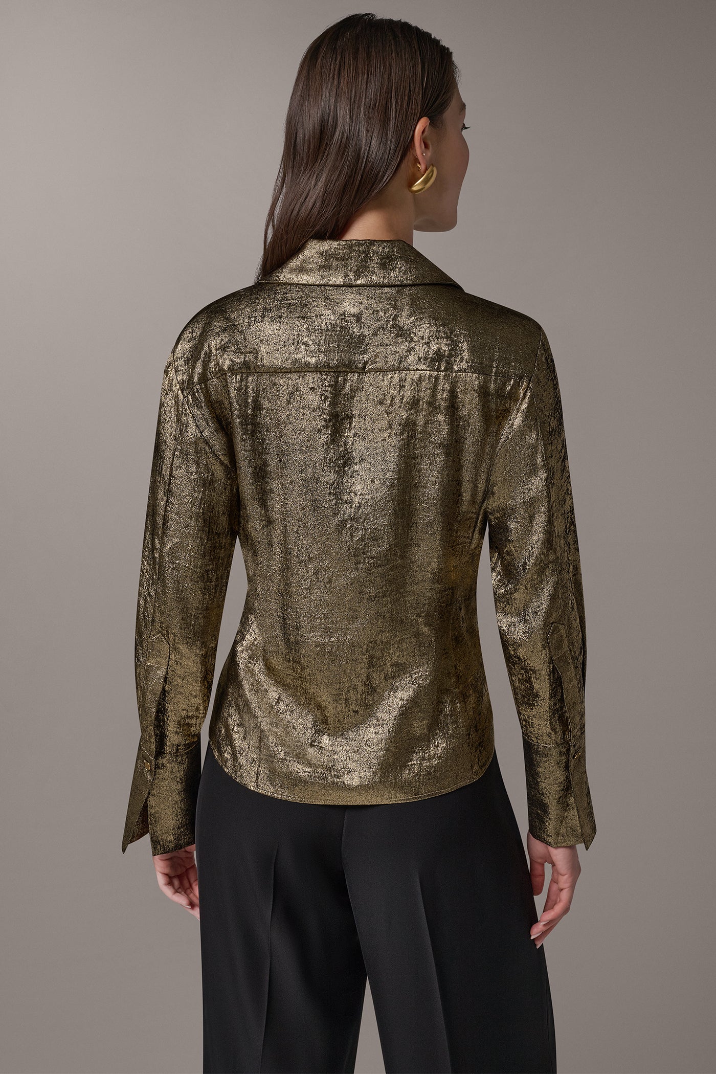 METALLIC V-NECK BUTTON FRONT BLOUSE VIEW 3