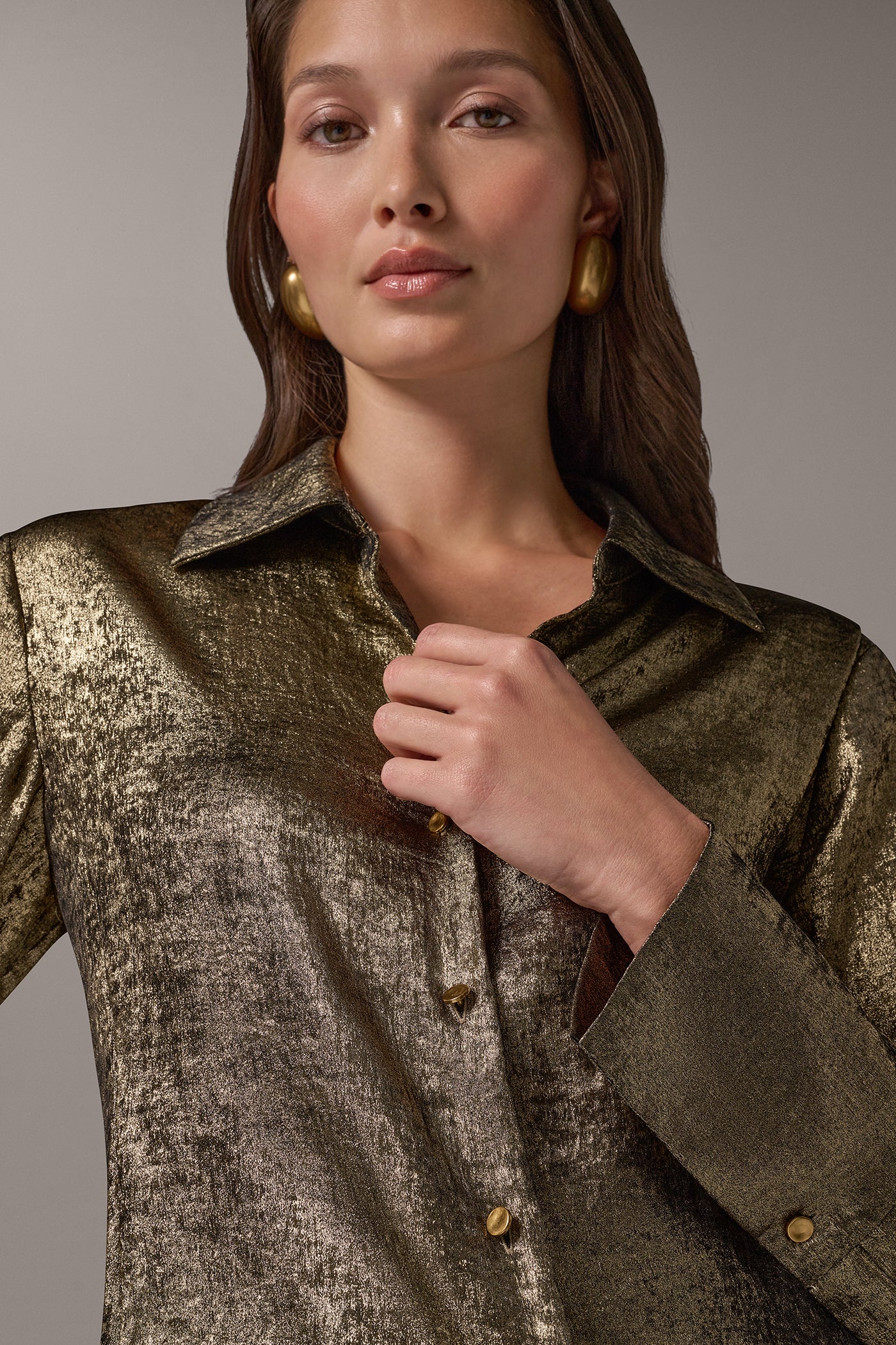 METALLIC V-NECK BUTTON FRONT BLOUSE VIEW 2