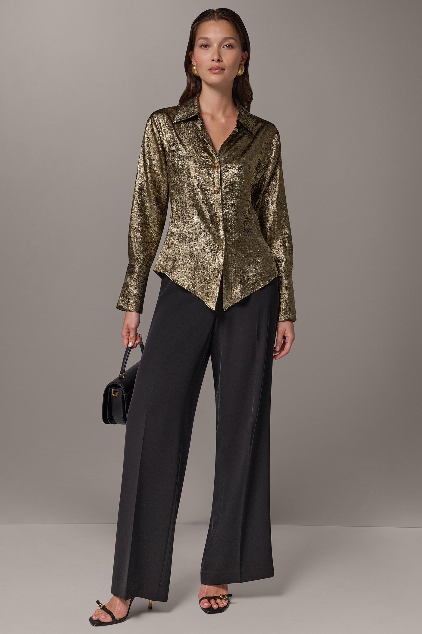 METALLIC V-NECK BUTTON FRONT BLOUSE VIEW 6
