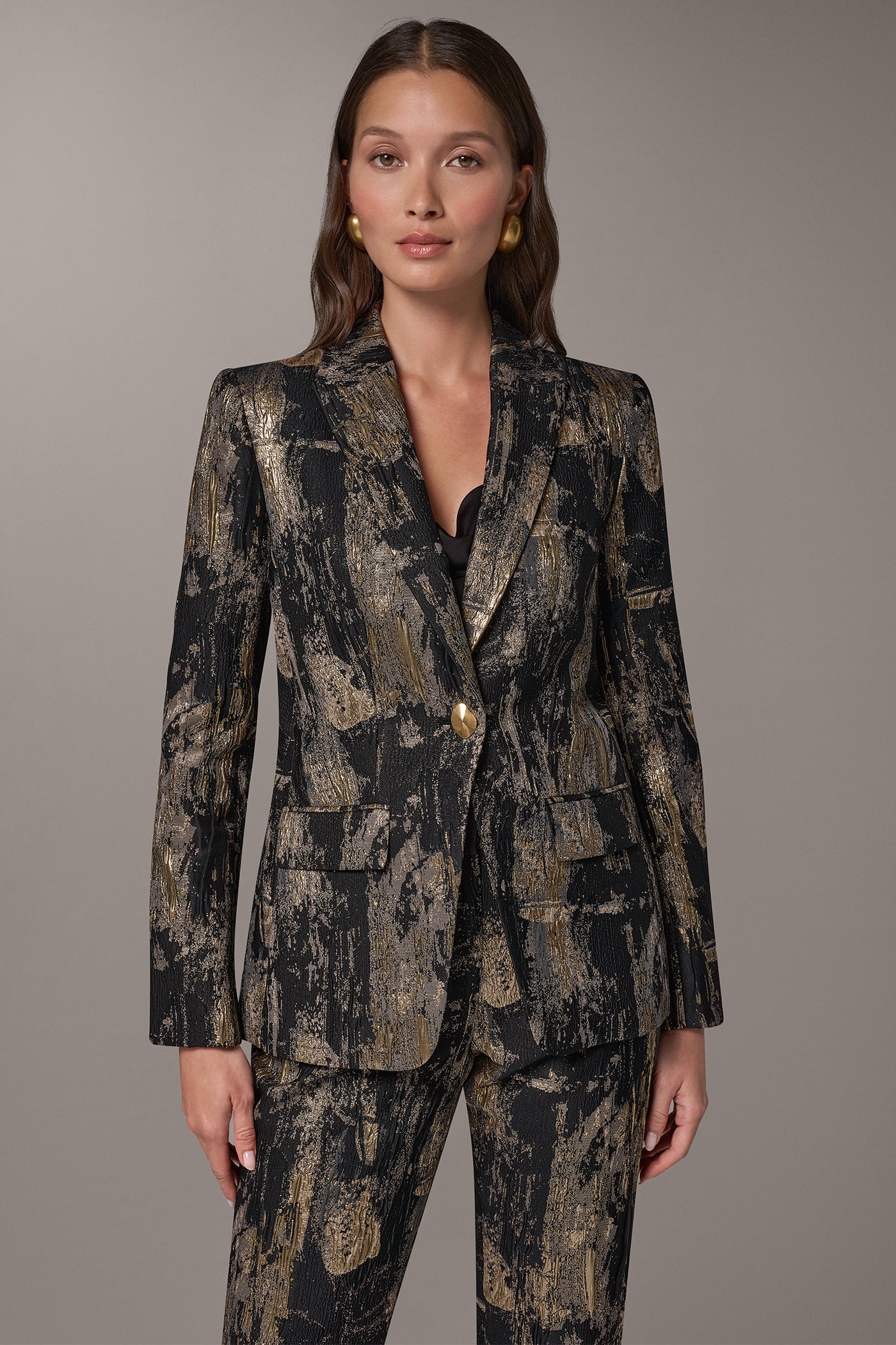 METALLIC ONE-BUTTON BLAZER VIEW 1