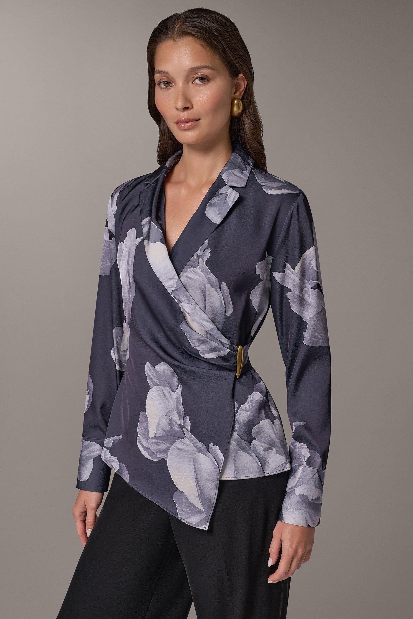 FLORAL PRINT WRAP BLOUSE VIEW 1