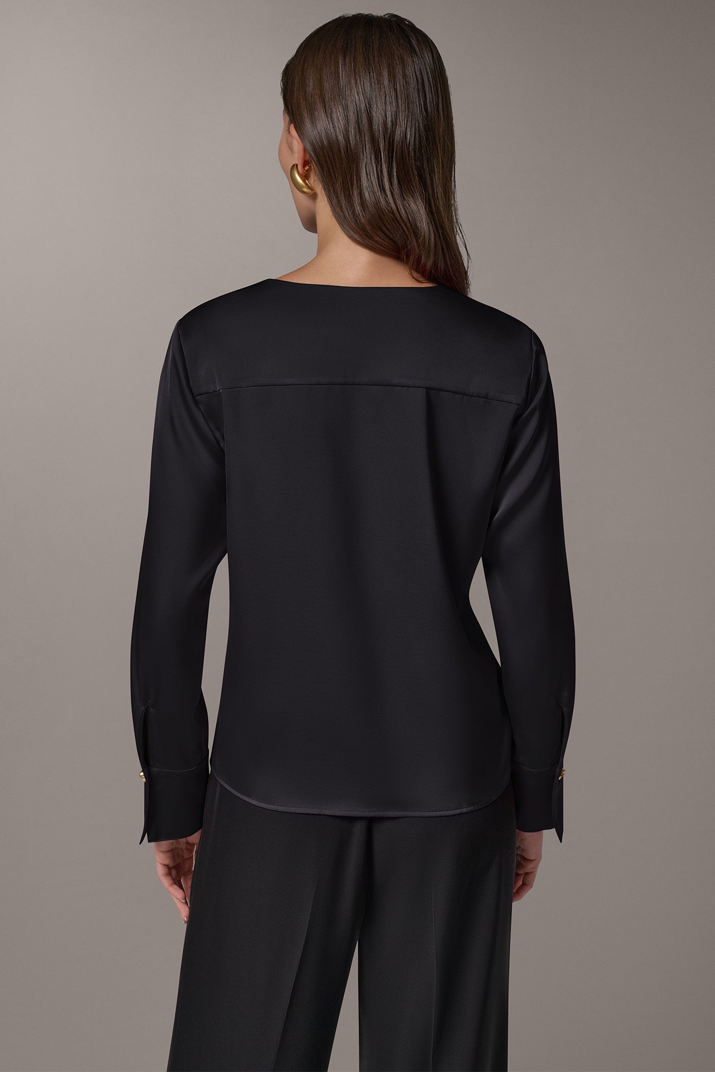 SATIN WRAP-EFFECT V-NECK TOP VIEW 3