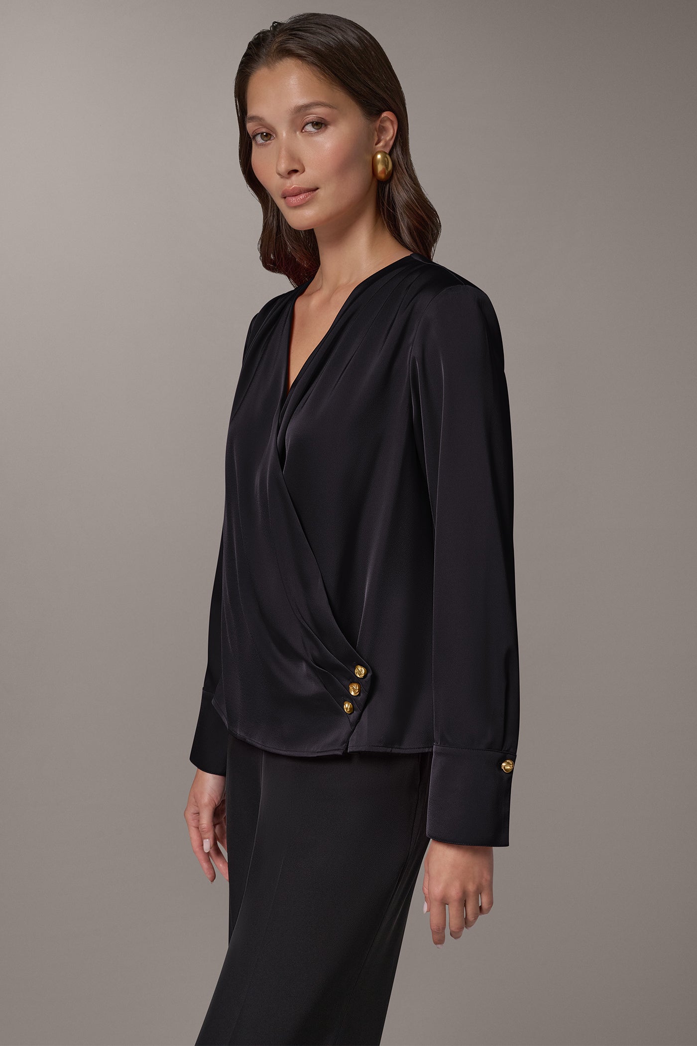 SATIN WRAP-EFFECT V-NECK TOP VIEW 2
