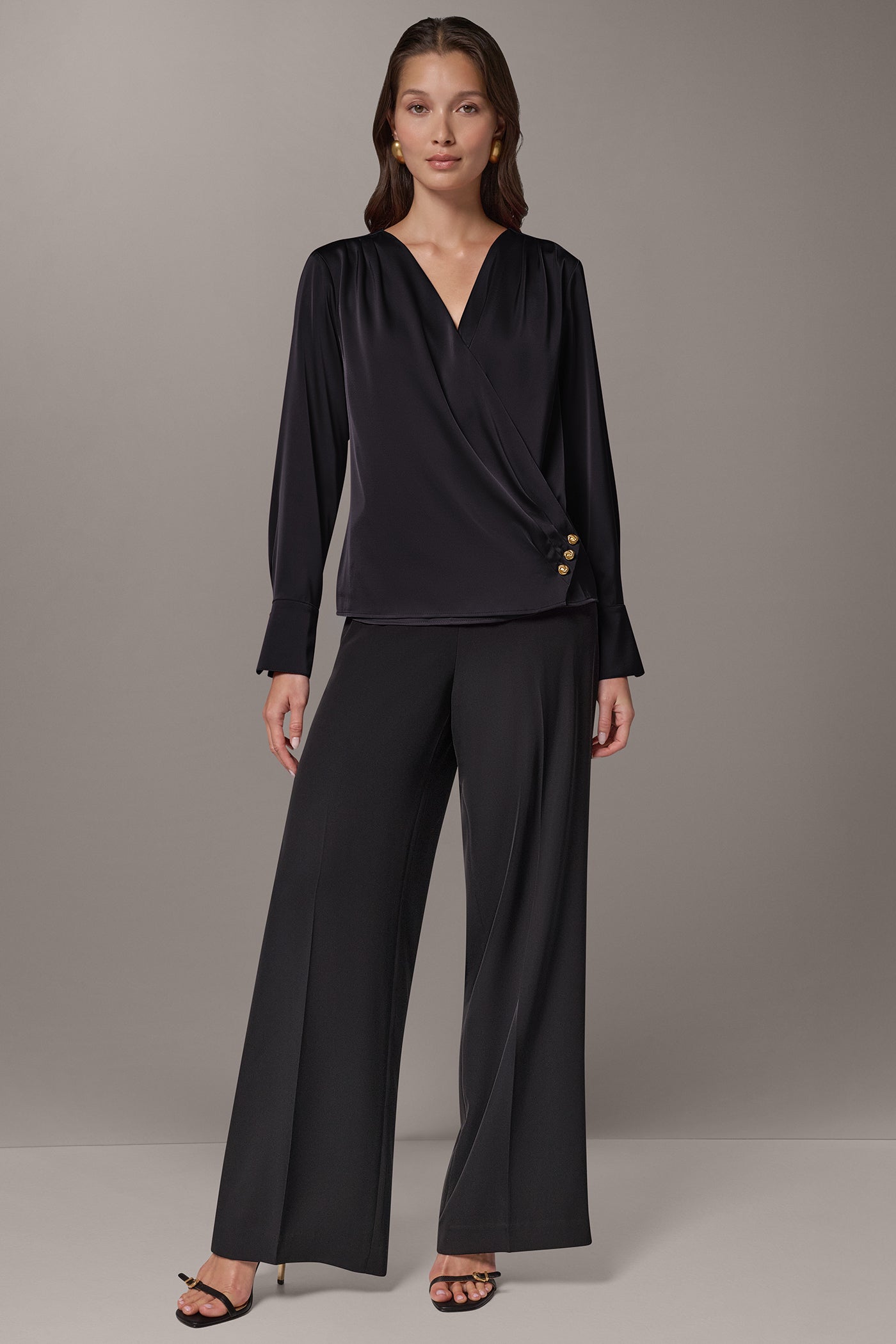 SATIN WRAP-EFFECT V-NECK TOP VIEW 5