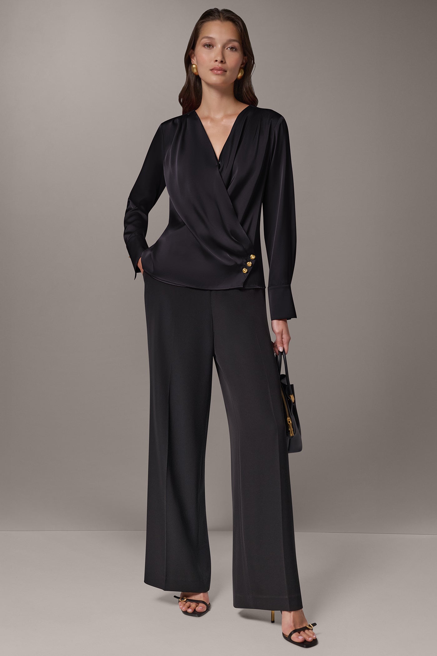 SATIN WRAP-EFFECT V-NECK TOP VIEW 4
