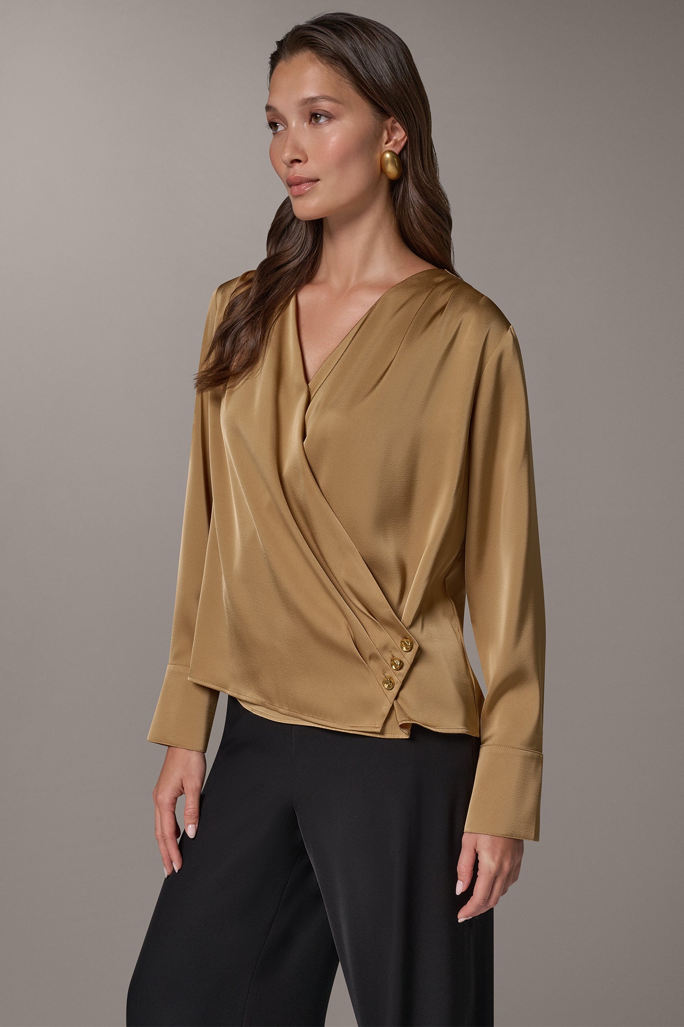 SATIN WRAP-EFFECT V-NECK TOP VIEW 2