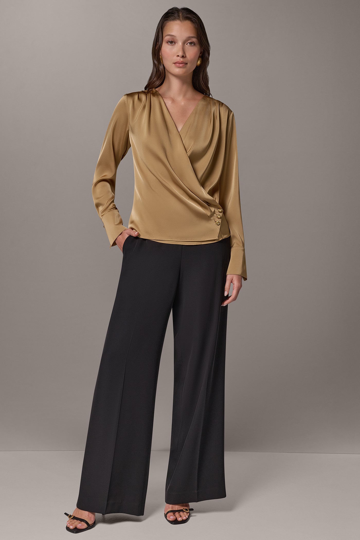 SATIN WRAP-EFFECT V-NECK TOP VIEW 6