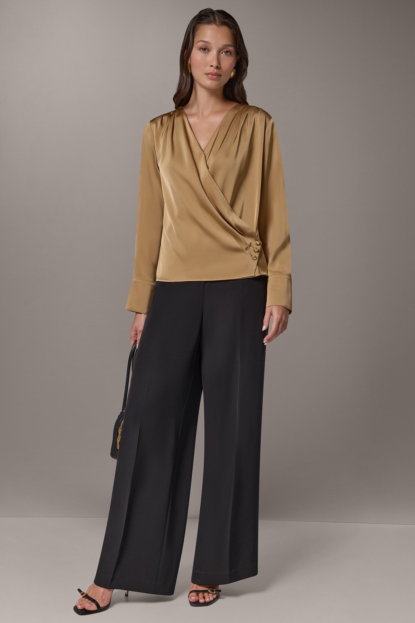 SATIN WRAP-EFFECT V-NECK TOP VIEW 5