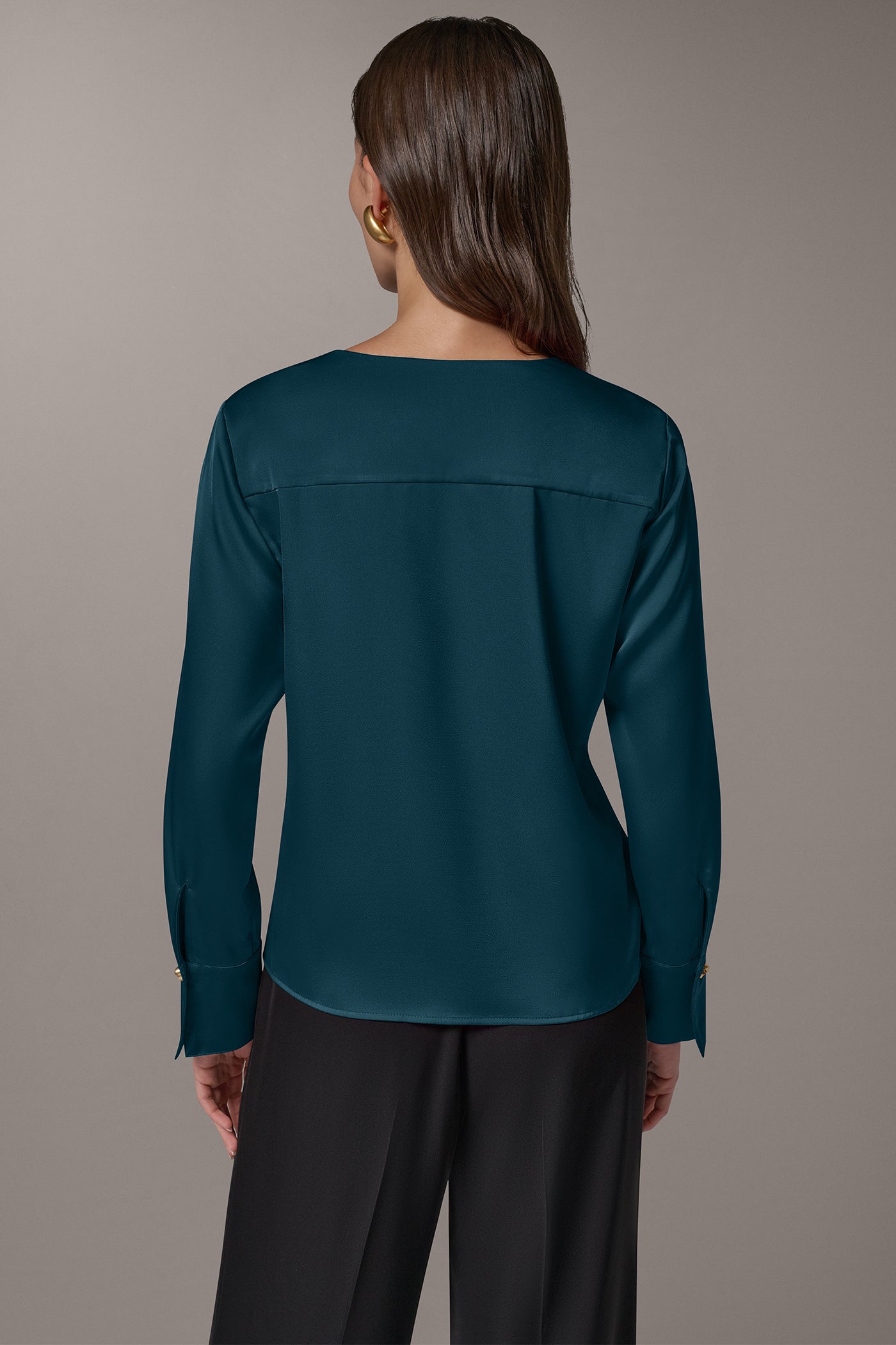 SATIN WRAP-EFFECT V-NECK TOP VIEW 3