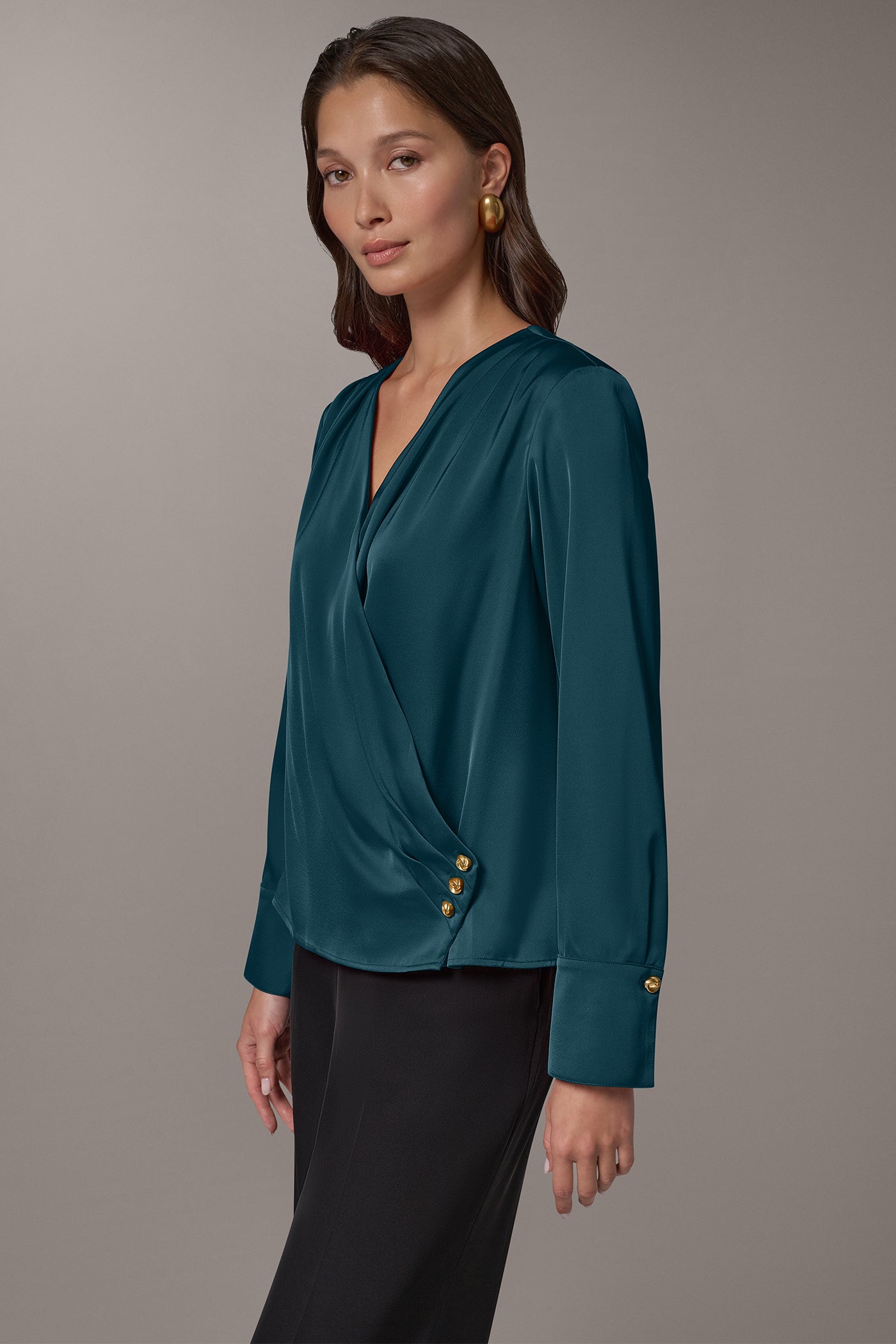 SATIN WRAP-EFFECT V-NECK TOP VIEW 4