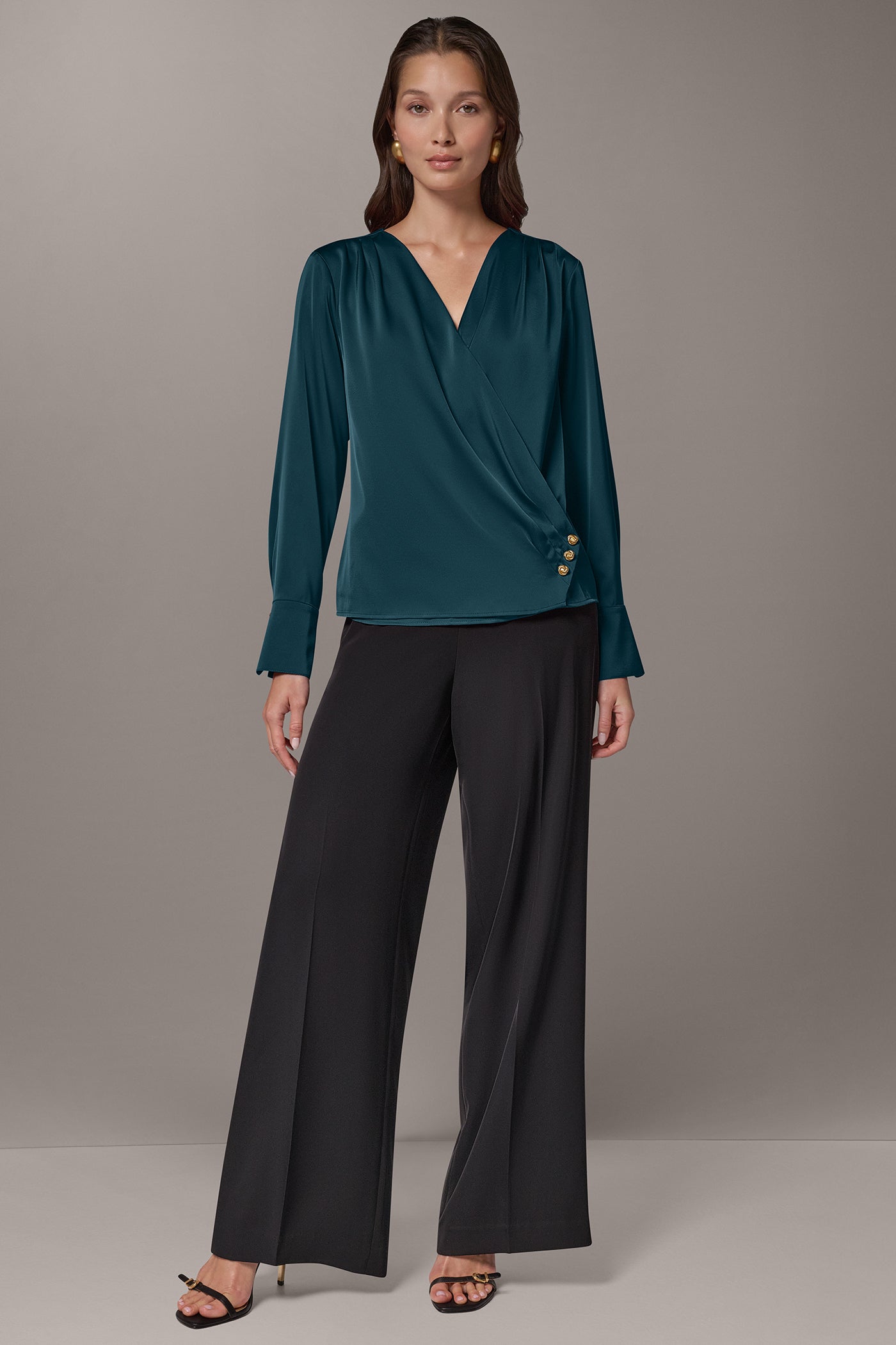 SATIN WRAP-EFFECT V-NECK TOP VIEW 5