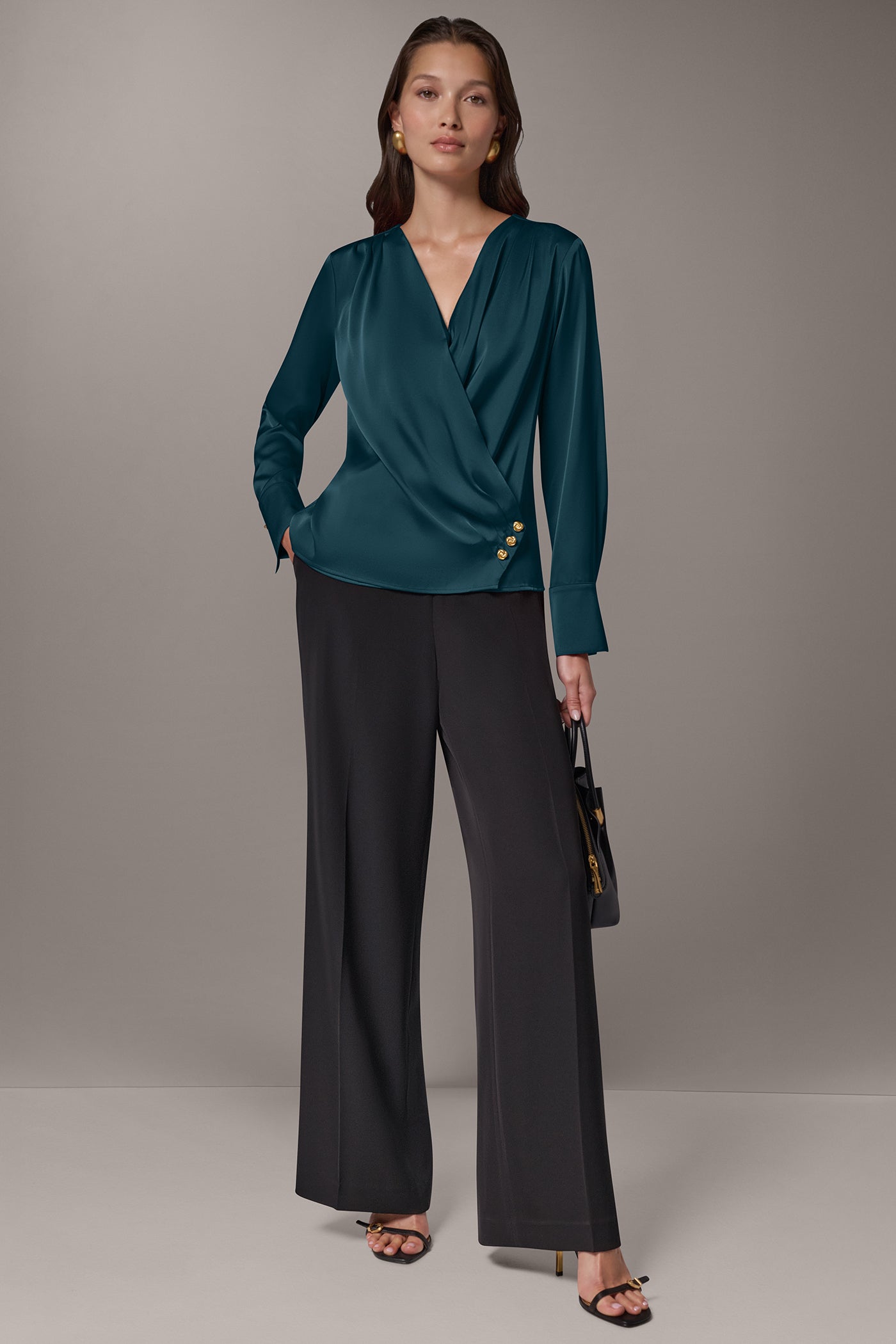 SATIN WRAP-EFFECT V-NECK TOP VIEW 7