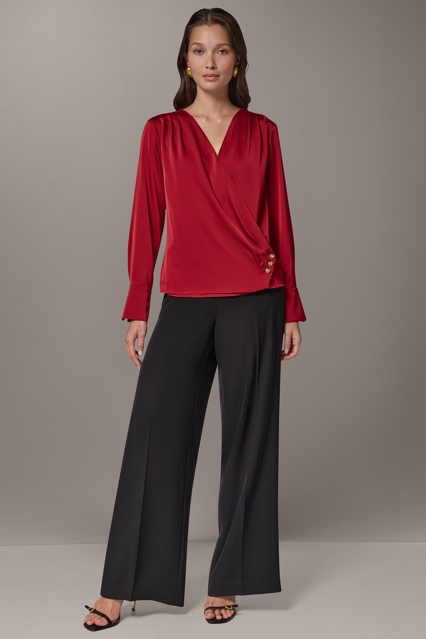 SATIN WRAP-EFFECT V-NECK TOP VIEW 4