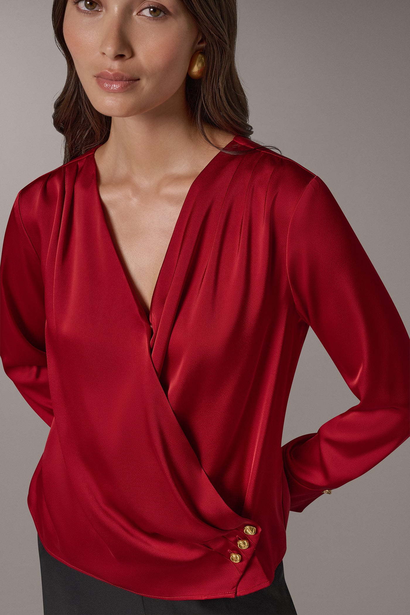 SATIN WRAP-EFFECT V-NECK TOP VIEW 2