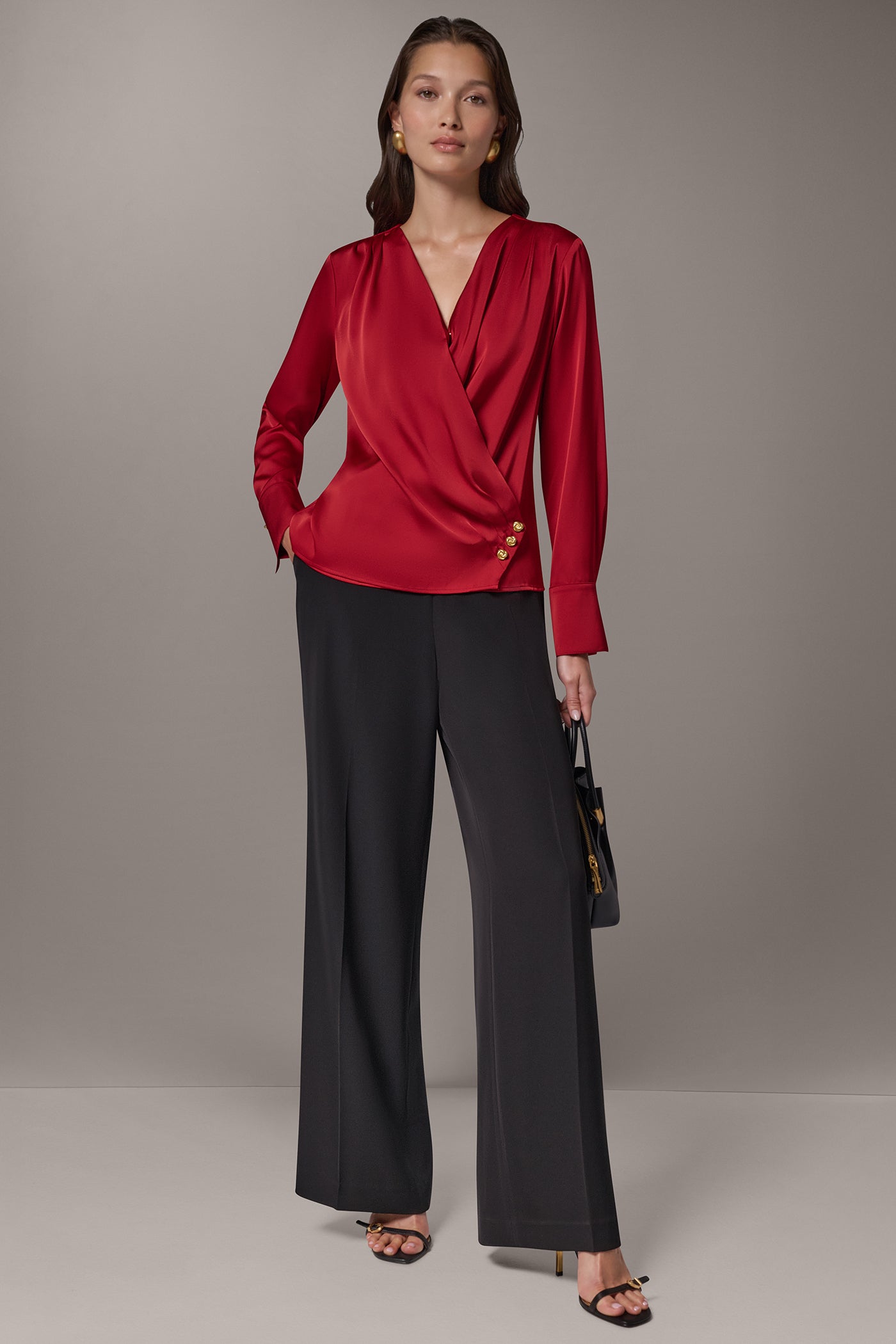 SATIN WRAP-EFFECT V-NECK TOP VIEW 6