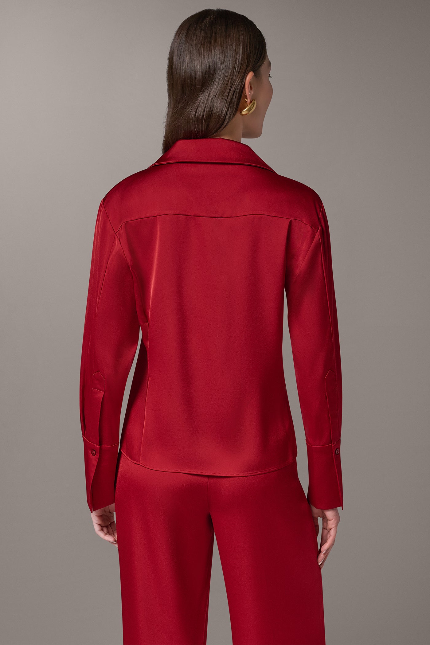 SATIN V-NECK BUTTON FRONT BLOUSE VIEW 3